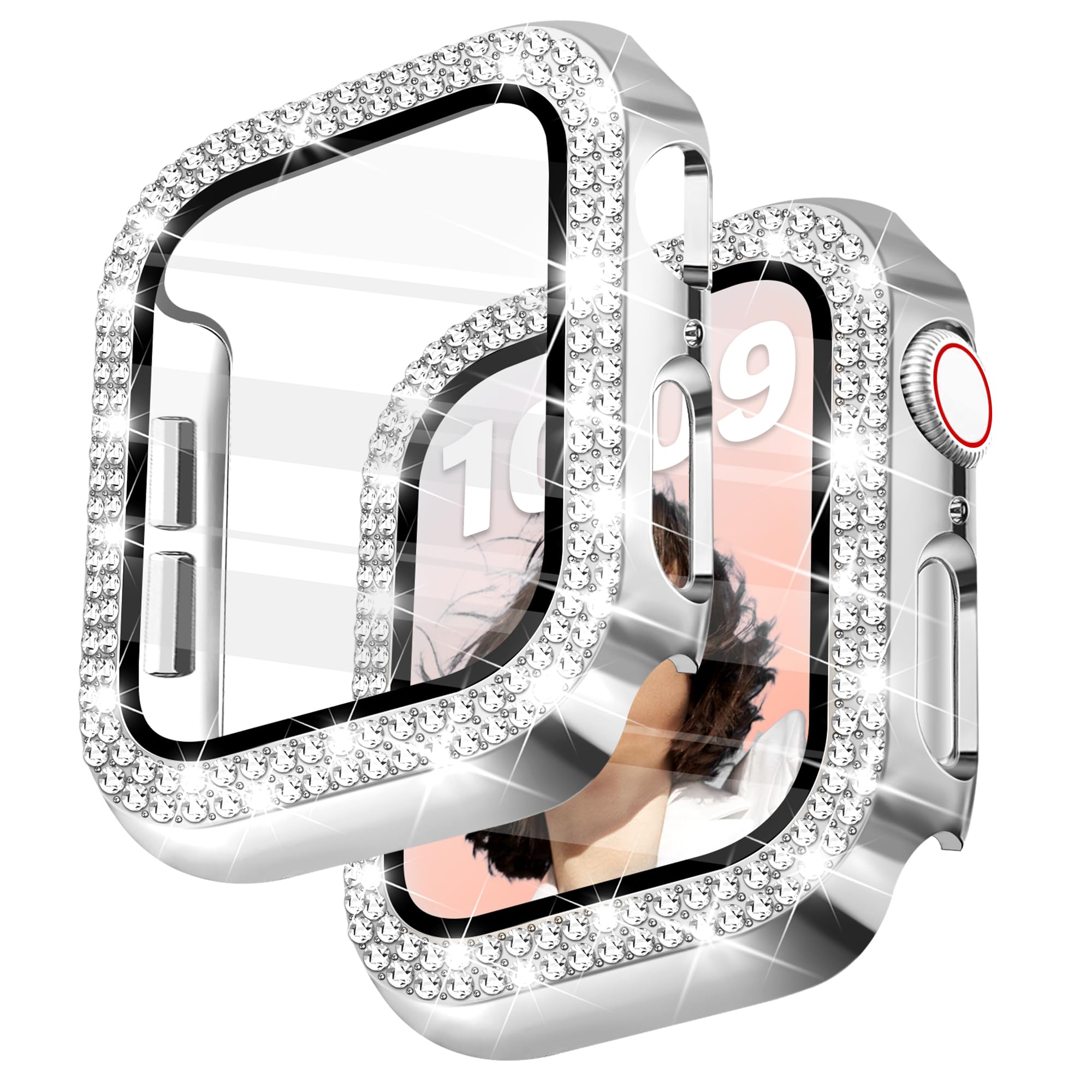 Newlibery Bling Watch Case with HD Screen Protector Women Compatible with Apple Watch 49mm Diamond Protective PC Face Cover Fram
