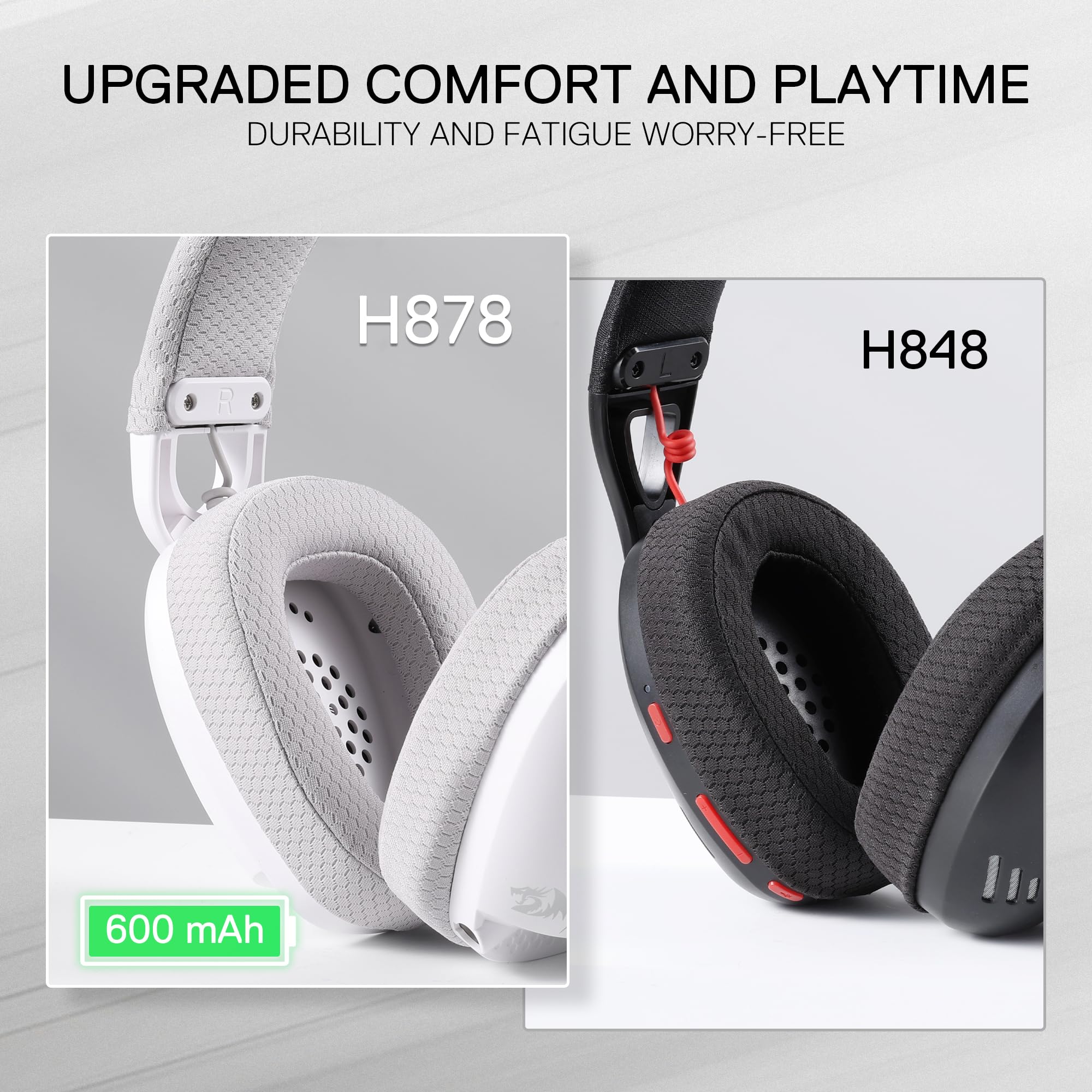 Redragon H878 3-Mode Wireless Blue Lighting Gaming Headset - Lightweight - 7.1 Surround Sound - 40Mm Drivers - Detachable Microp
