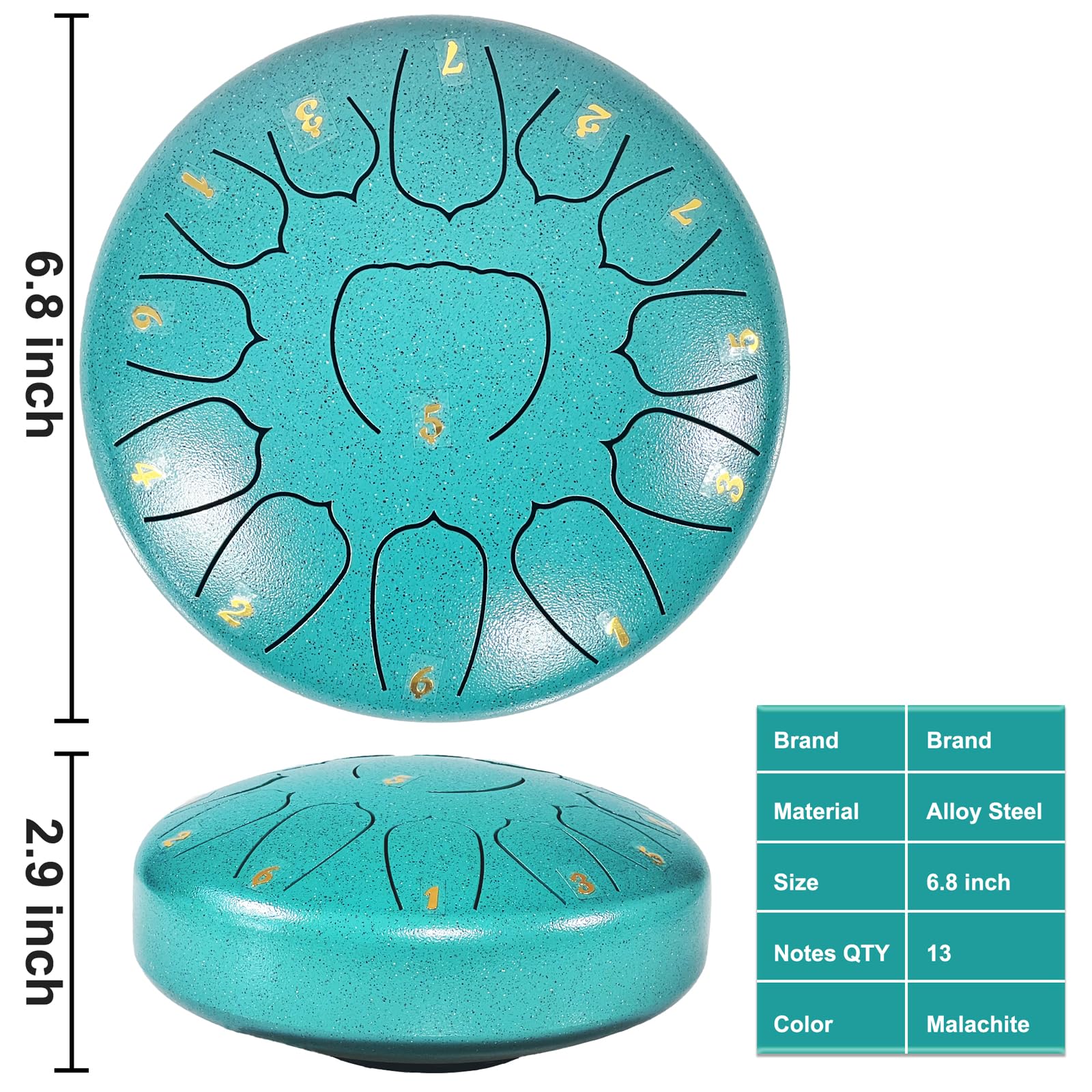 Ironkoi Steel Tongue Drum: 6.5-Inch 13-Tone Musical Percussion Instrument, Rain Drum For Outside - Turquoise