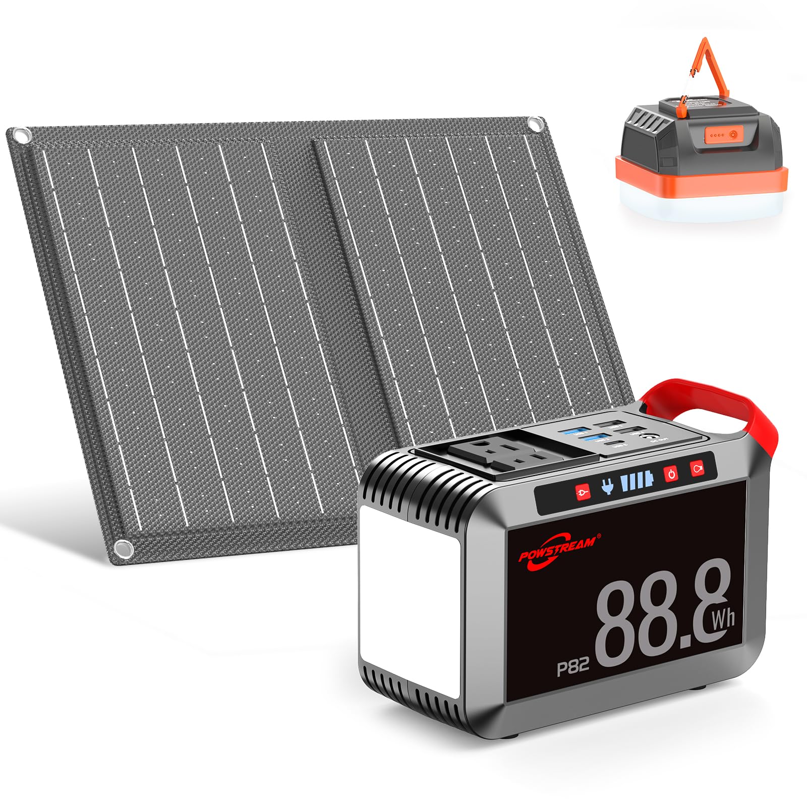 Powstream Solar Generator 24000Mah Portable Power Station With 21W Foldable Solar Panel And Portable Camping Light Included, 88.