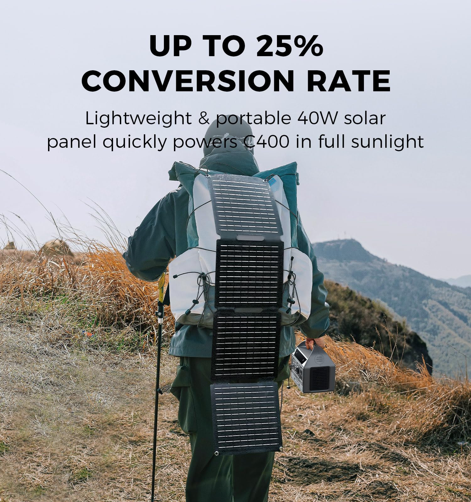 Udpower C400 Solar Generator Kit | 400W Portable Power Station + 40W Foldable Solar Panel | 256Wh Lifepo4 Battery, 800W Surge| F