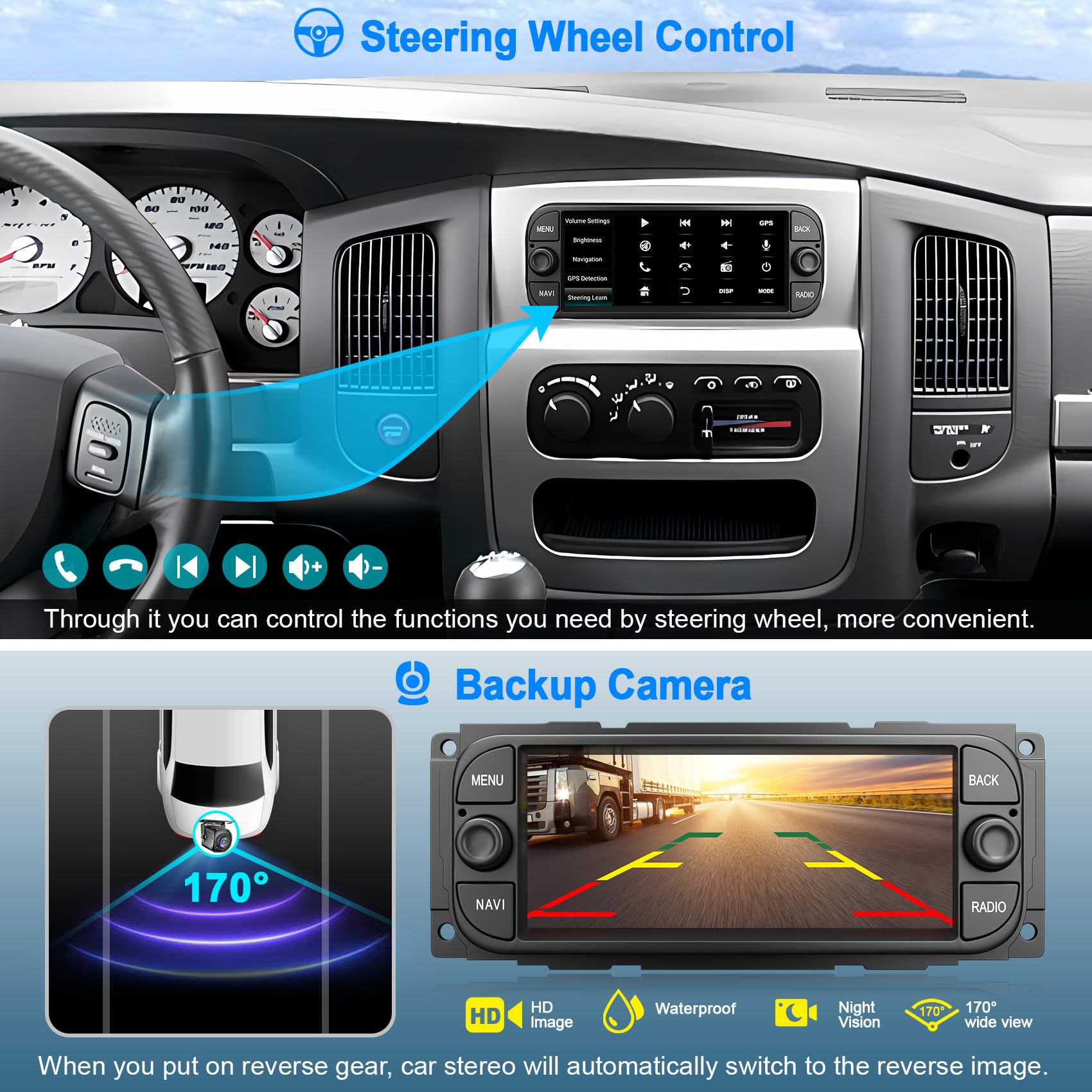 [4G+64G] Car Radio For Dodge Ram(2002-2006), Jeep Wrangler (2003-2006),Jeep Grand Cherokee (1999-2004), Chrysler 300(2002-2004),