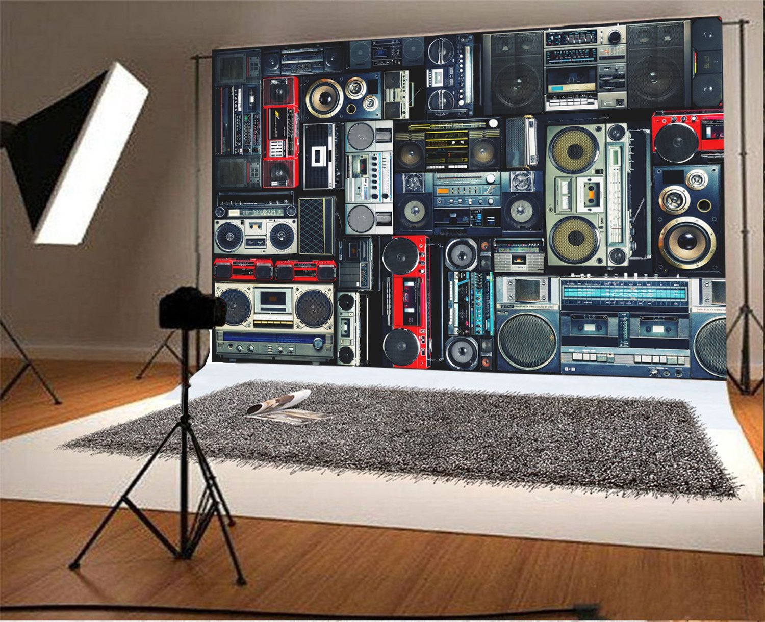 Aofoto 7X5Ft Vintage Wall Of Radio Boombox Backdrop Retro 80S Style Photography Background Nostalgic Old-Fashioned Amplifier Mus