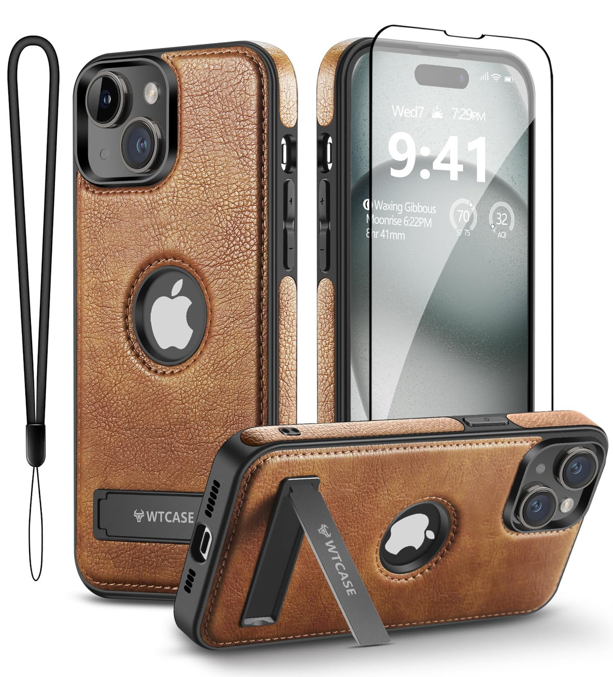 Wtcase Magnetic For Iphone 15 Leather Case,Built In Invisible Stand [Compatible With Magsafe] Protective Slim Kickstand Phone Co