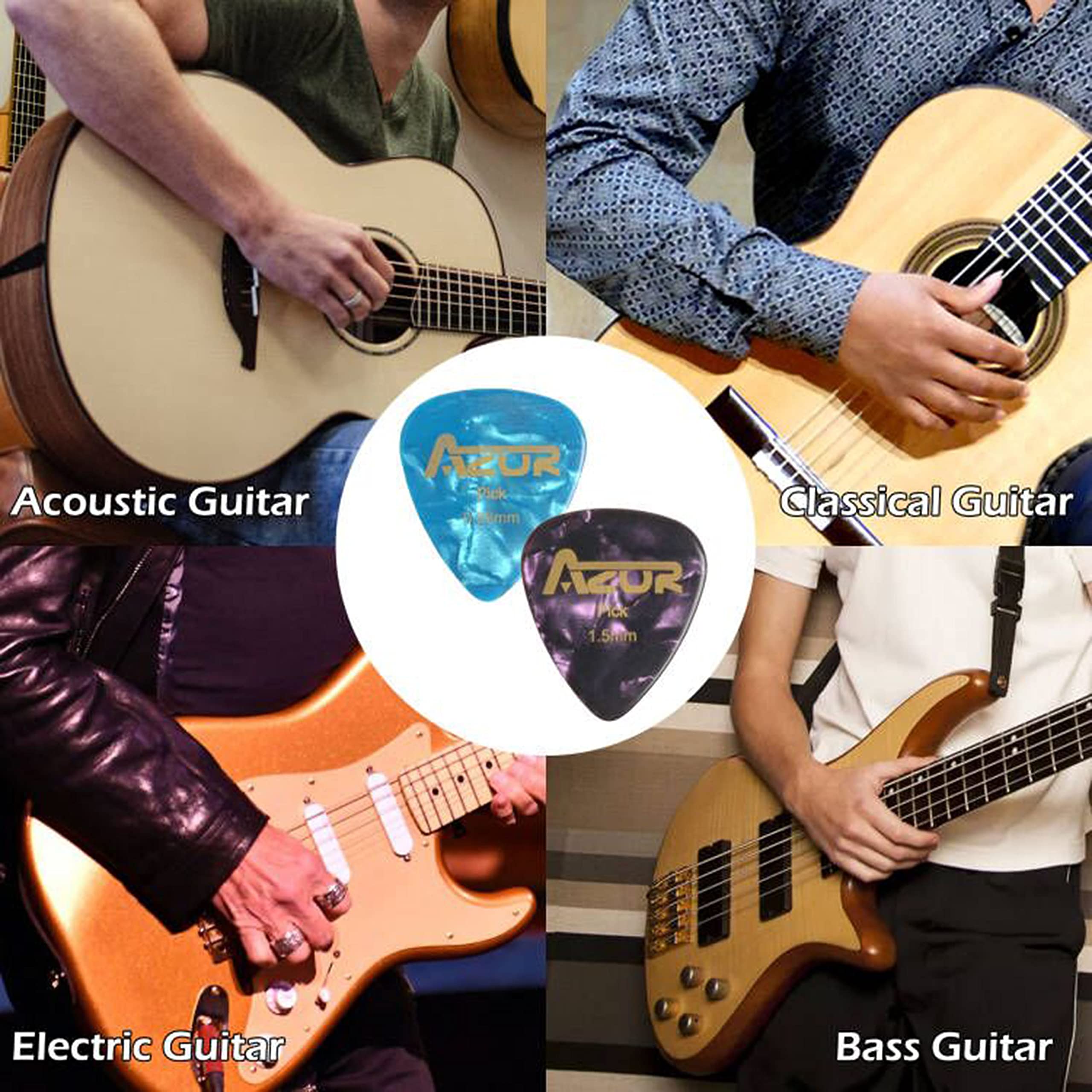 Azor Celluloid Guitar Picks 18 Pack Includes Thin, Medium & Heavy & Extra Heavy For Acoustic Guitar Electric Guitar Ukulele