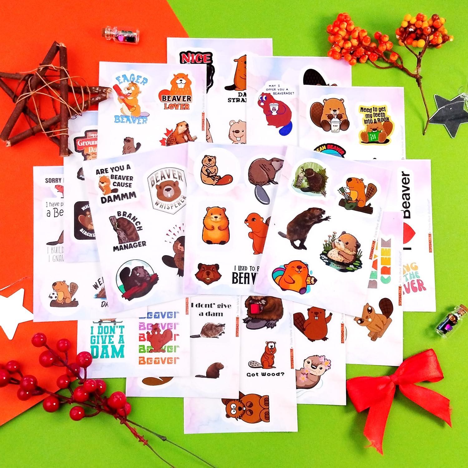 Beaver Stickers For Water Bottle And Laptop   Nature Party Favors & Decorations, Waterproof Vinyl Animal Decals, Cute Beaver Sti