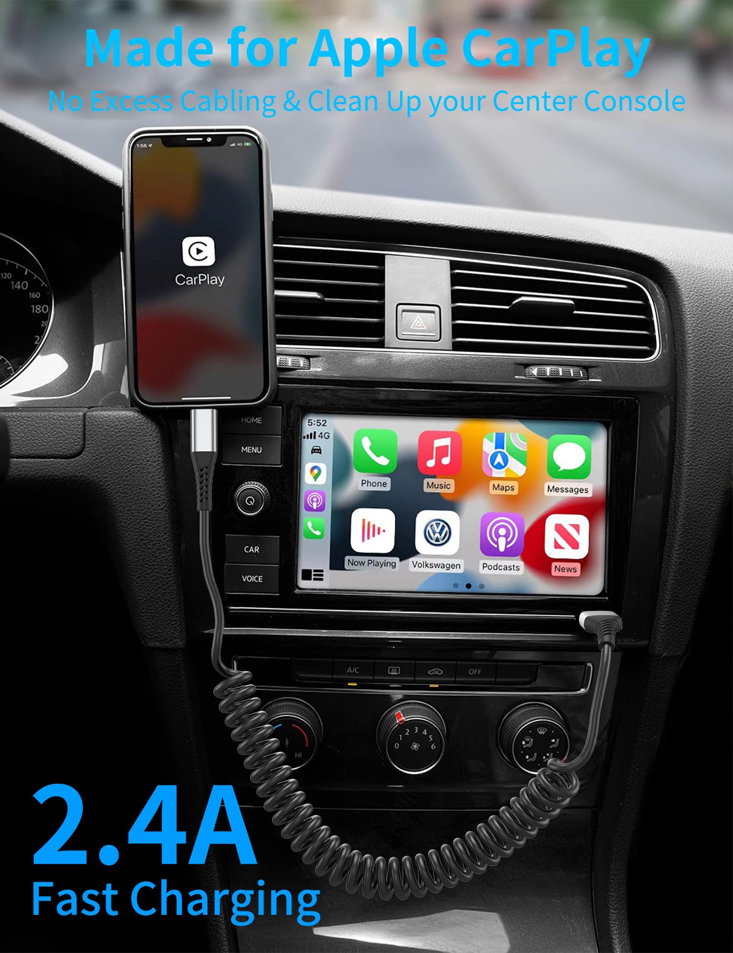 Acevien Coiled Lightning Cable For Car, [Mfi Certified] Short Retractable Iphone Charger Fast Charging Cord, 2 Pack 3Ft Usb A To