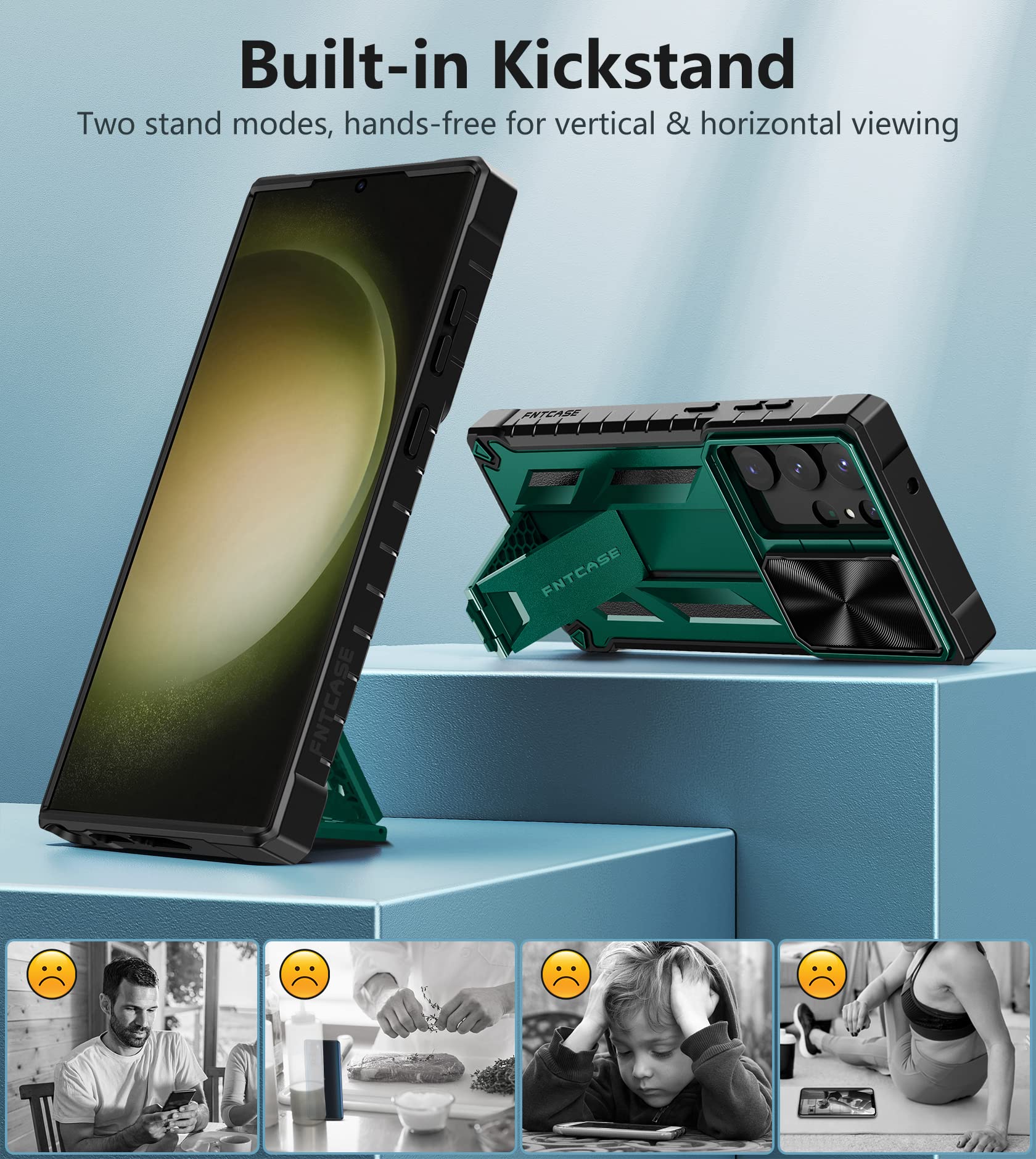 Fntcase For Samsung Galaxy S23 Ultra Case: S22 Ultra Military Grade Shockproof Protection Mobile Case With Kickstand & Matte Tex