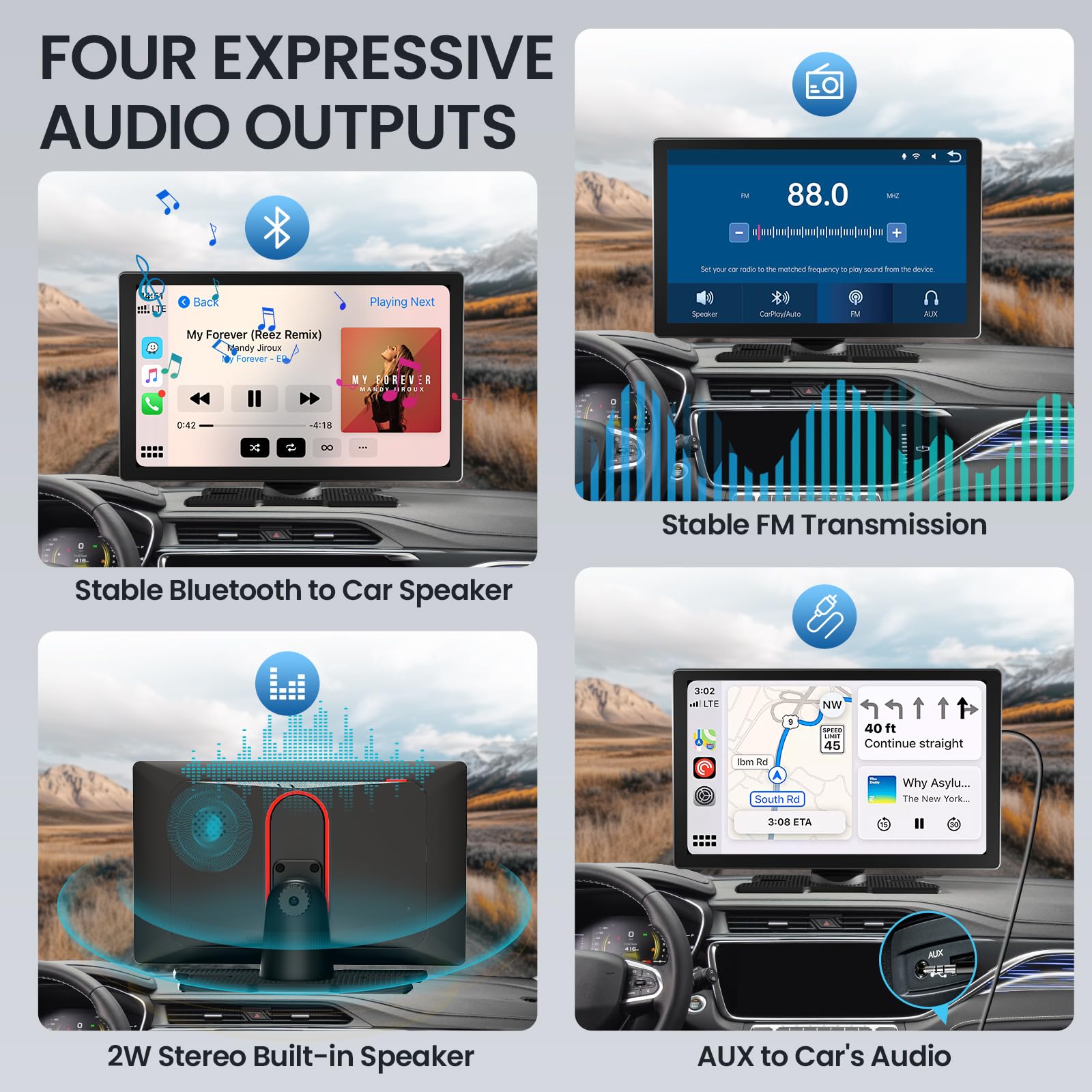 Tecxerllon 9'' Wireless Carplay Screen For Car, Portable Car Stereo With Apple Carplay & Android Auto, Car Audio Receivers With