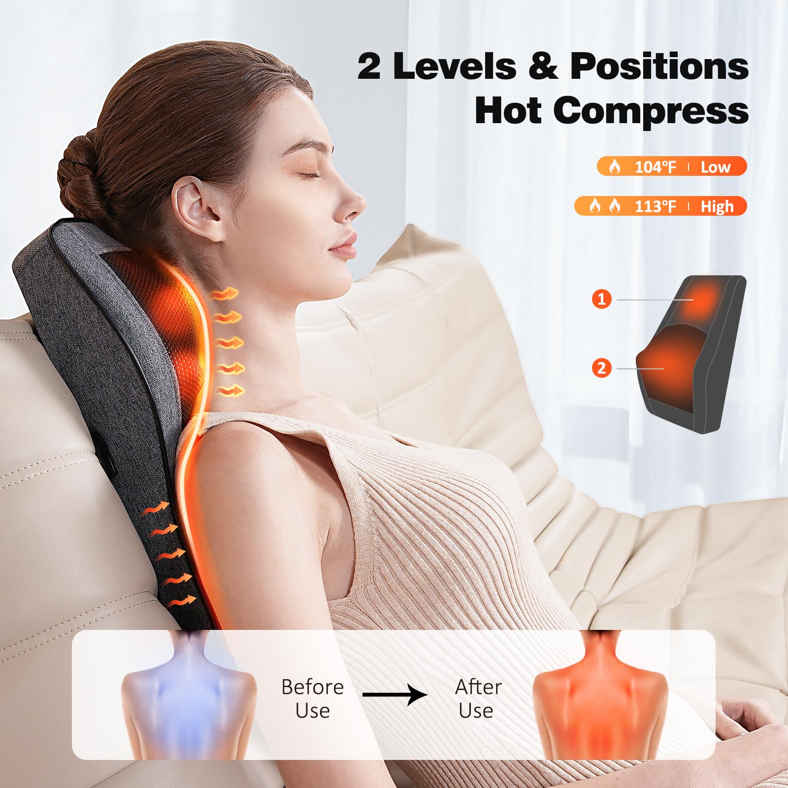 Boriwat Back Massager With Heat, Neck Massager For Pain Relief Deep Tissue, 3D Kneading Massage Pillow For Back, Neck, Shoulder,