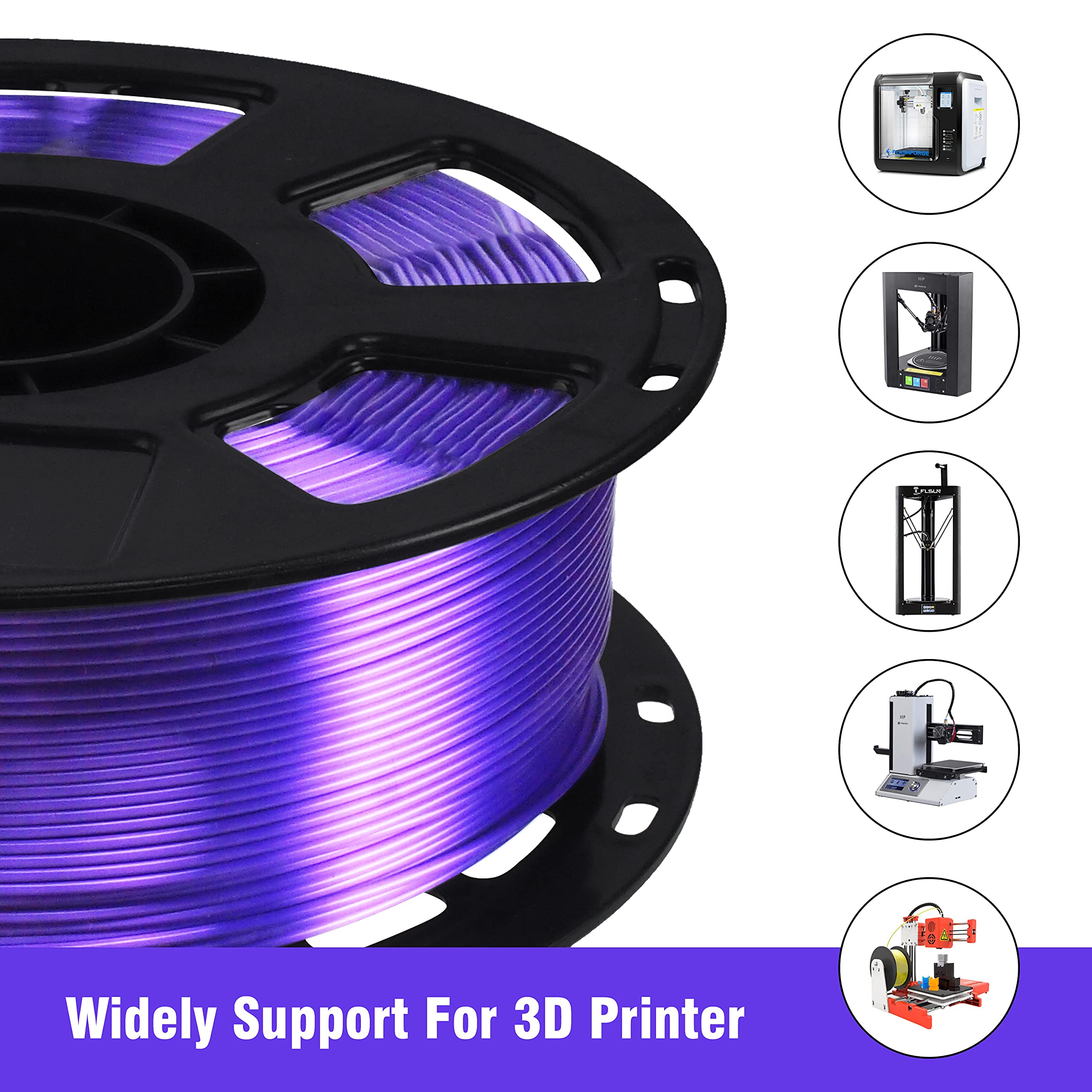 1.75 Silk Purple Pla Violet Pearlescent Shining 3D Printing Material, 1Kg 2.2Lbs 1.75Mm 3D Plastic Material, Widely Support For