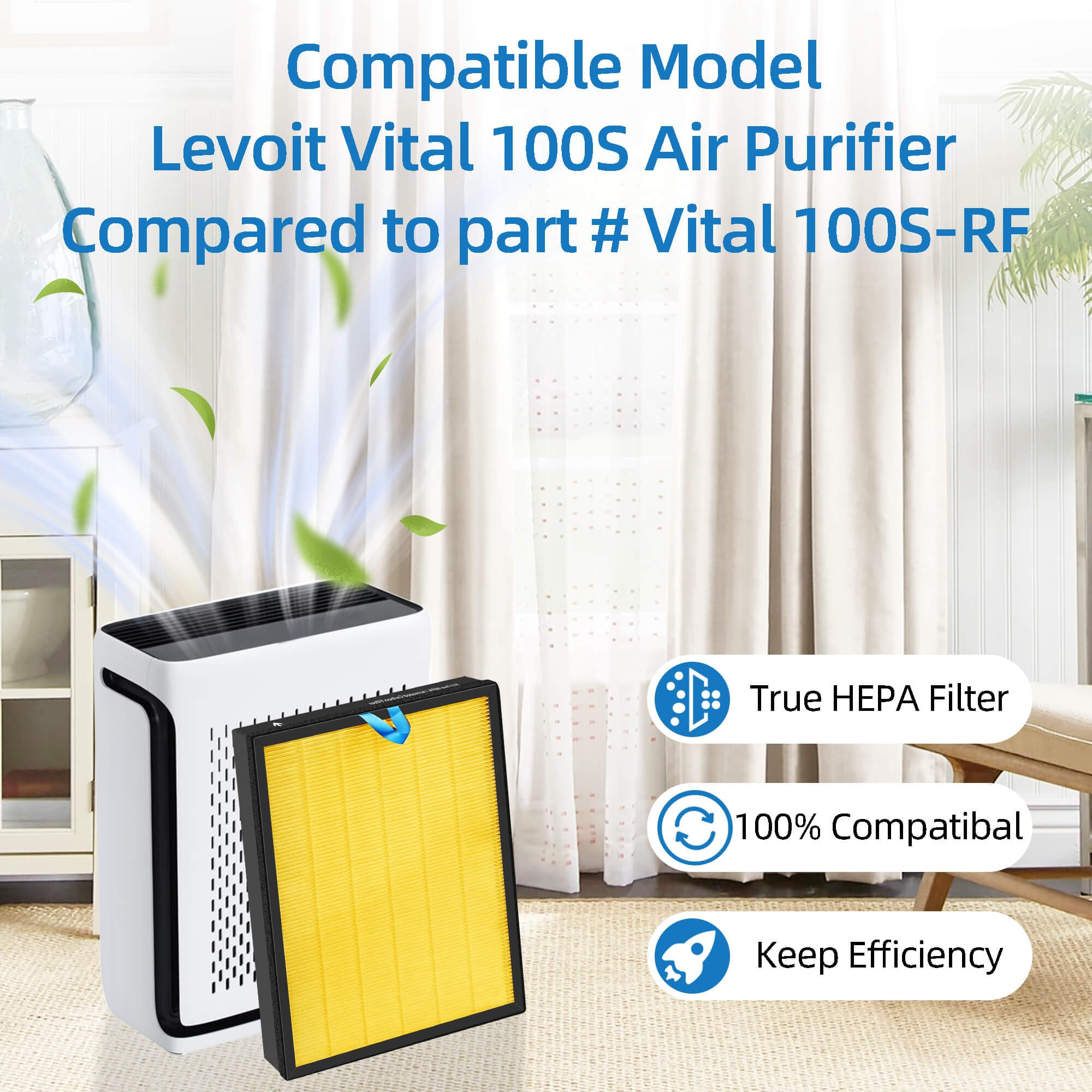 Appliancemates Vital 100S Pet Replacement Filter For Levoit Vital 100S/100S P Air Purifier, 3 In 1 True Hepa And High Efficiency
