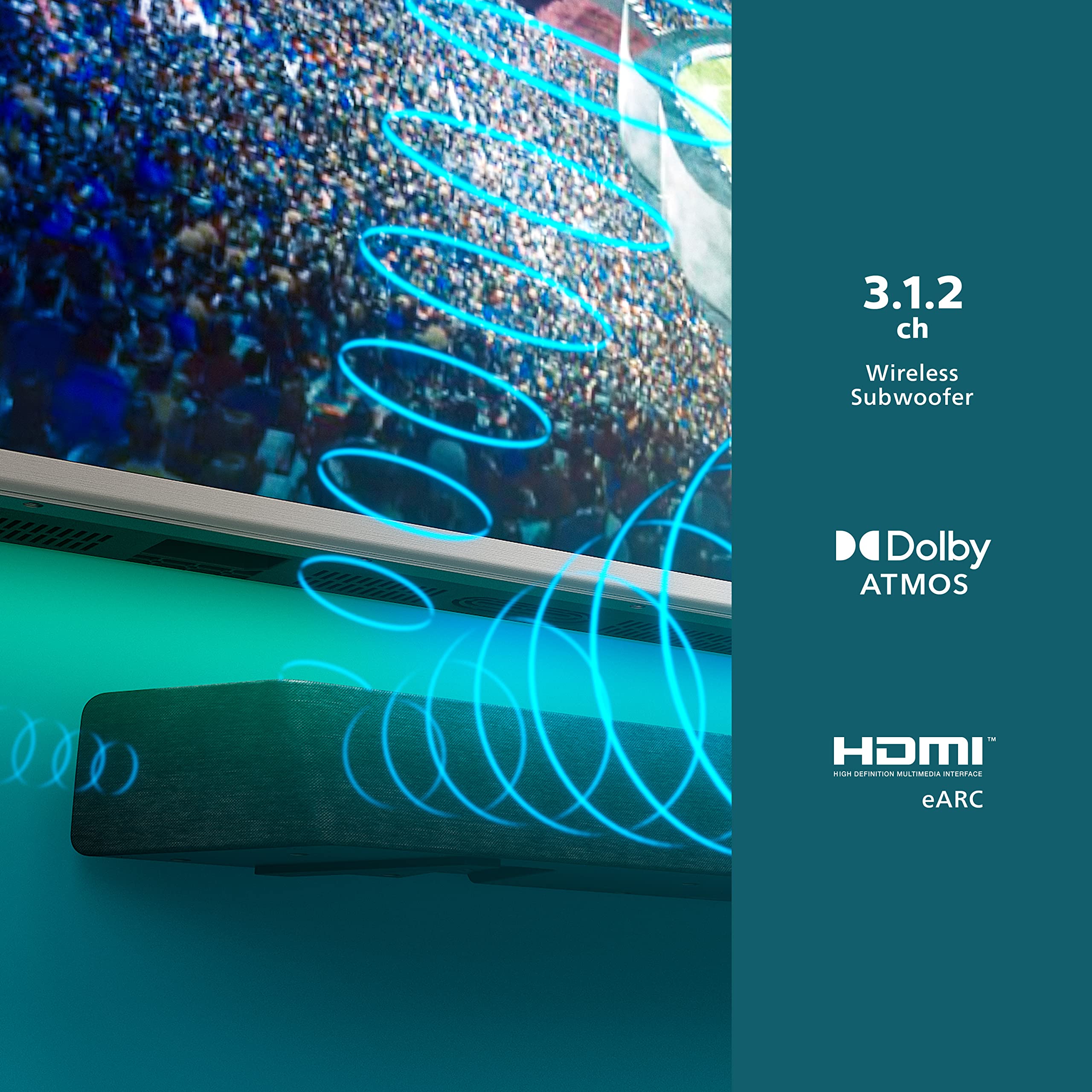 Philips B8907 Soundbar 3.1.2 With Wireless Subwoofer, Dolby Atmos, Play Fi Compatible