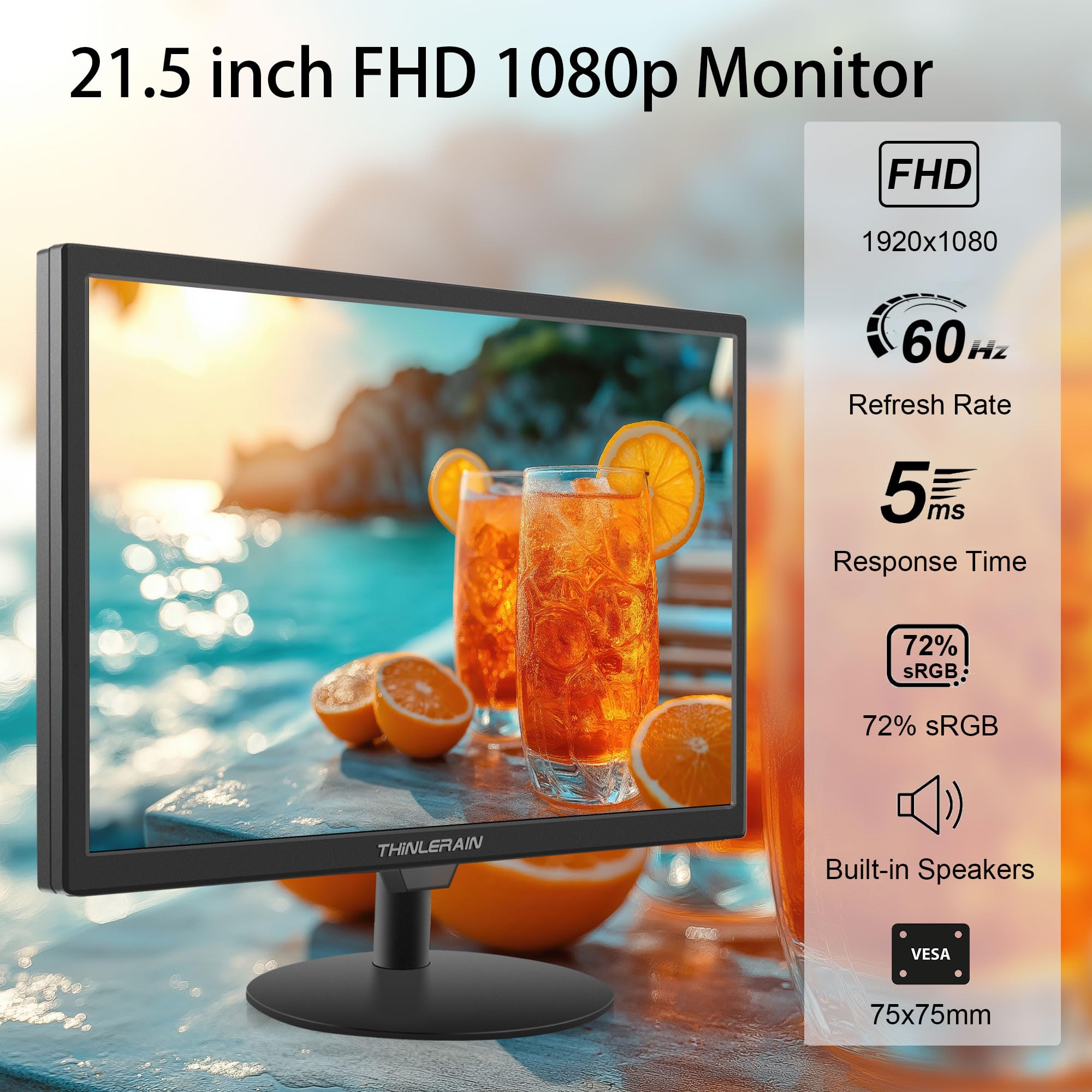 Thinlerain 19 Inch Computer Monitor 1440X900 Pc Monitor With Hdmi Vga Av Bnc Usb Ports, 60Hz, 5Ms, Vesa, Display Build In Speake