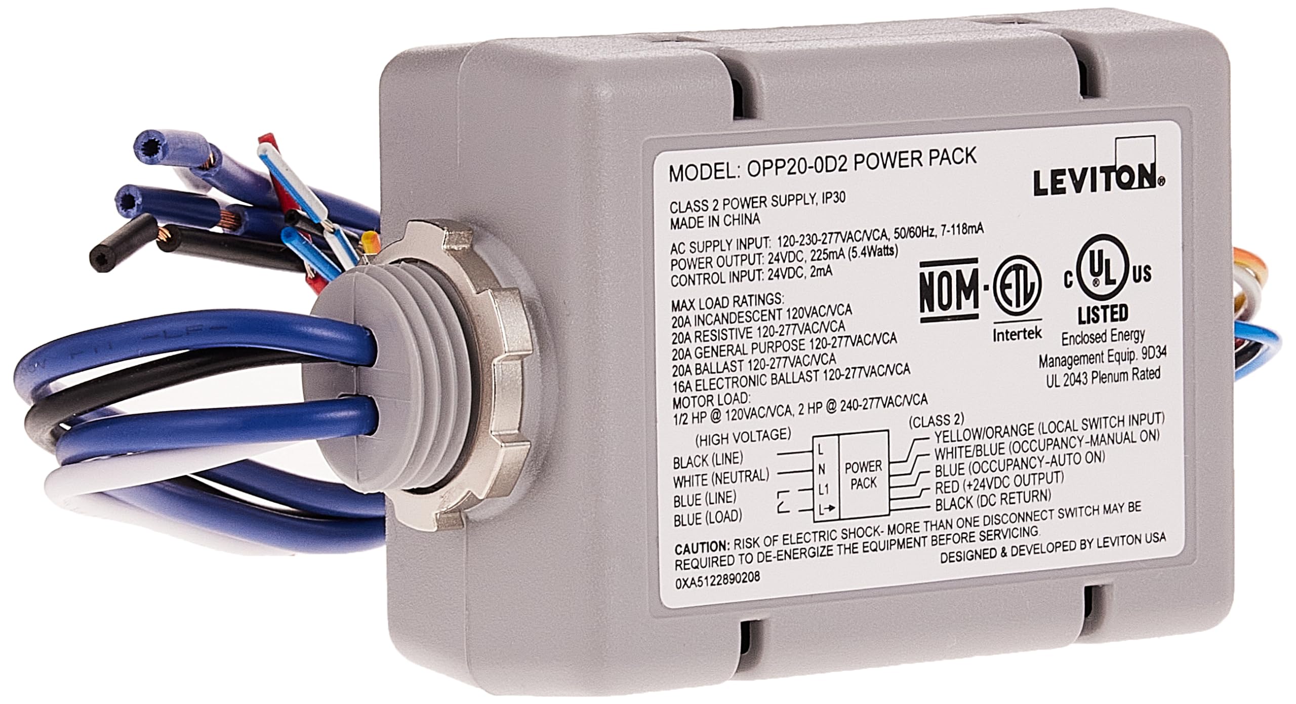 Leviton Opp20 D2 20 Amp Super Duty Power Pack For Occupancy Sensors, Basic With Auto On, Manual On And Local Switch Inputs, Gray