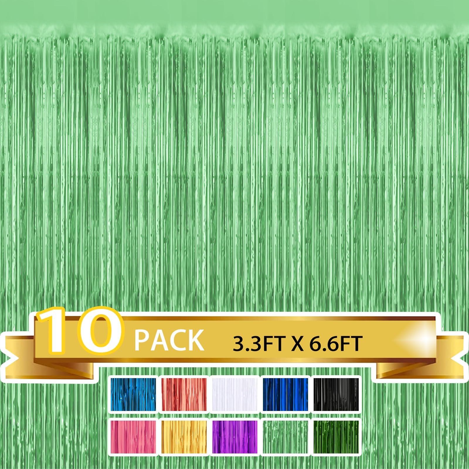 10 Pack Light Green Metallic Tinsel Foil Fringe Curtains Party Photo Backdrop Party Streamers For Birthday,Graduation,New Year E