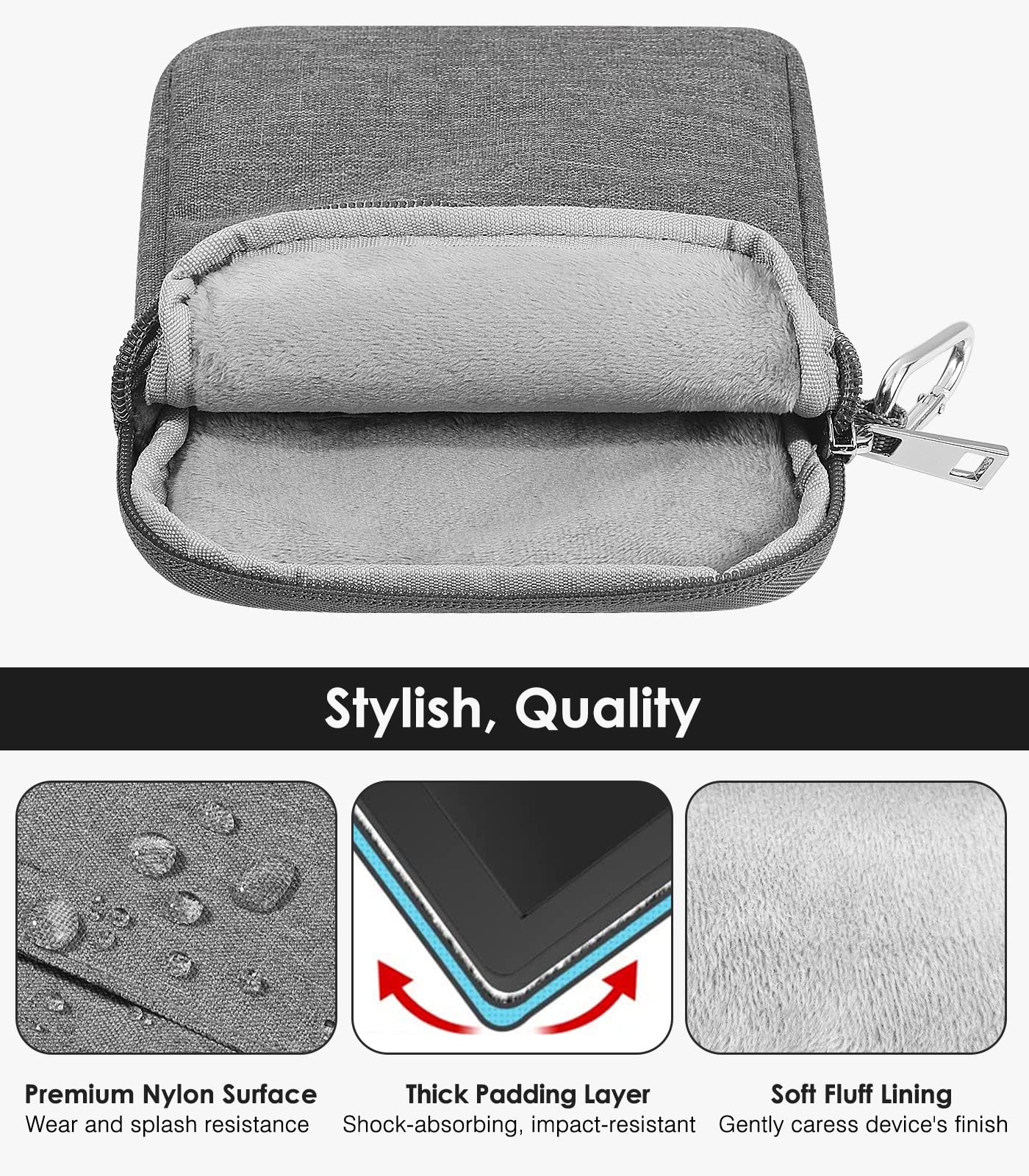 MoKo 6 7' Kindle Sleeve Bag,Protective Nylon Cover Compatible with 7' Kindle Colorsoft 2024,Kindle Paperwhite 2021, All New Kindle/Kids (11th Generation) 2022, Kindle Oasis E Reader, Dark Gray