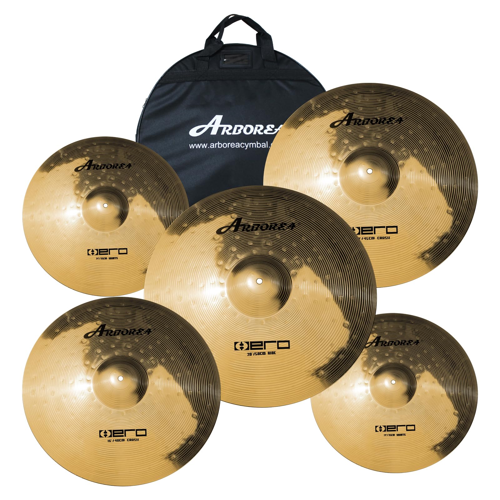 Arborea Cymbal Pack Alloy Cymbals Drum Cymbal Set 14''/16''/18''/20'' Plus Free Cymbal Bag 5 Pieces Cymbals For Drum Set