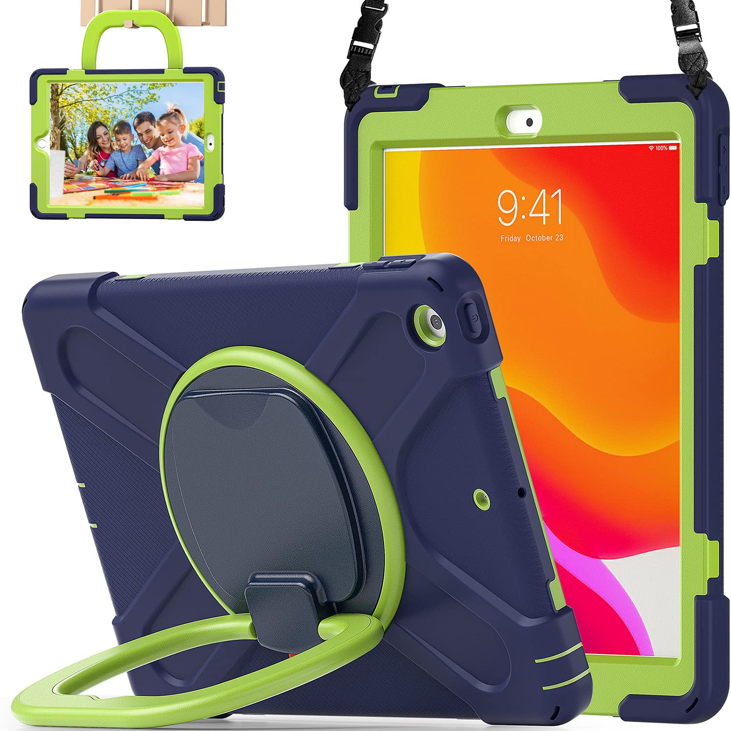 LX-SUNCX for iPad 10.2 Case 9th Generation 2021 / 8th Gen 2020 / 7th 2019,Shockproof Kids Case with Screen Protector,Rotating St