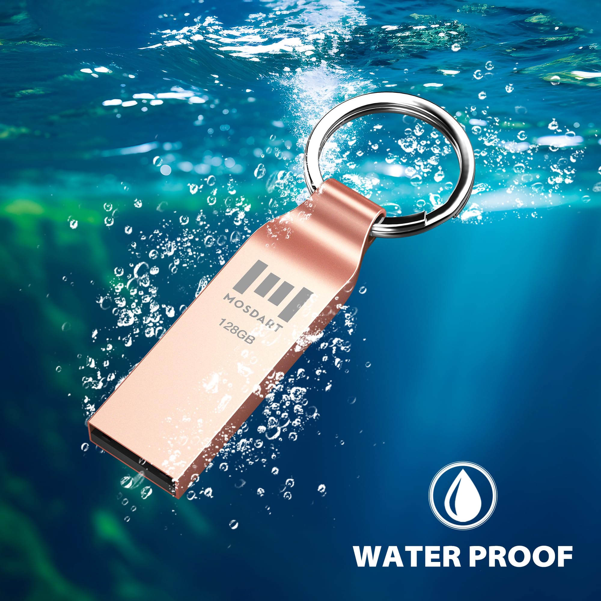 Mosdart 2Pack 128Gb Metal Usb 2.0 Flash Drive Exfat Thumb Drive With Keychain 128 Gb Waterproof Jump Drive 128G Memory Stick For
