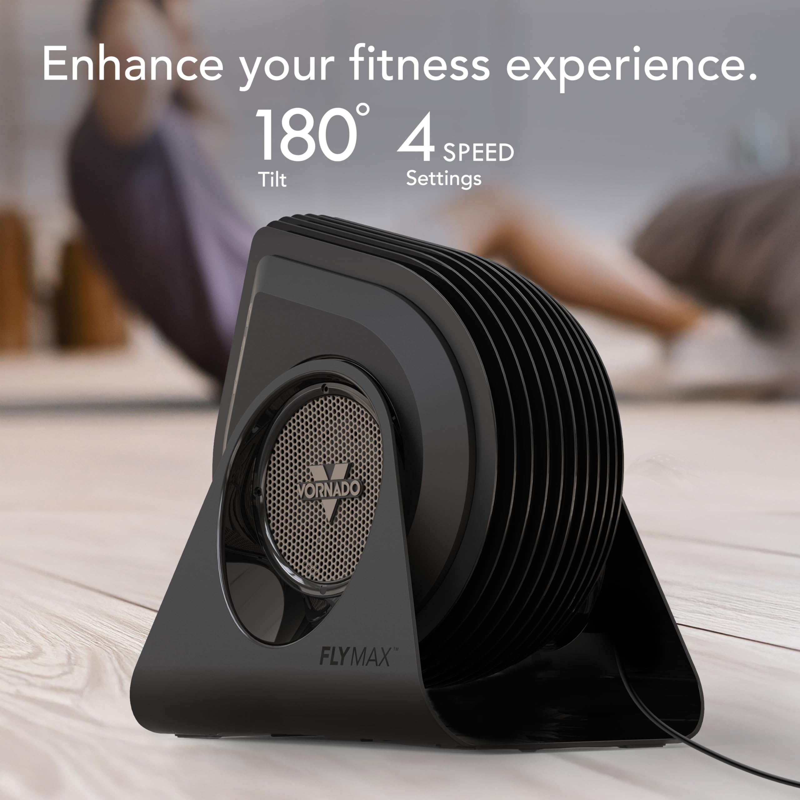Vornado Fly Max High Velocity Fitness Fan, Omnidirectional Remote, 4 Speed Settings, Adjustable Tilt, Black