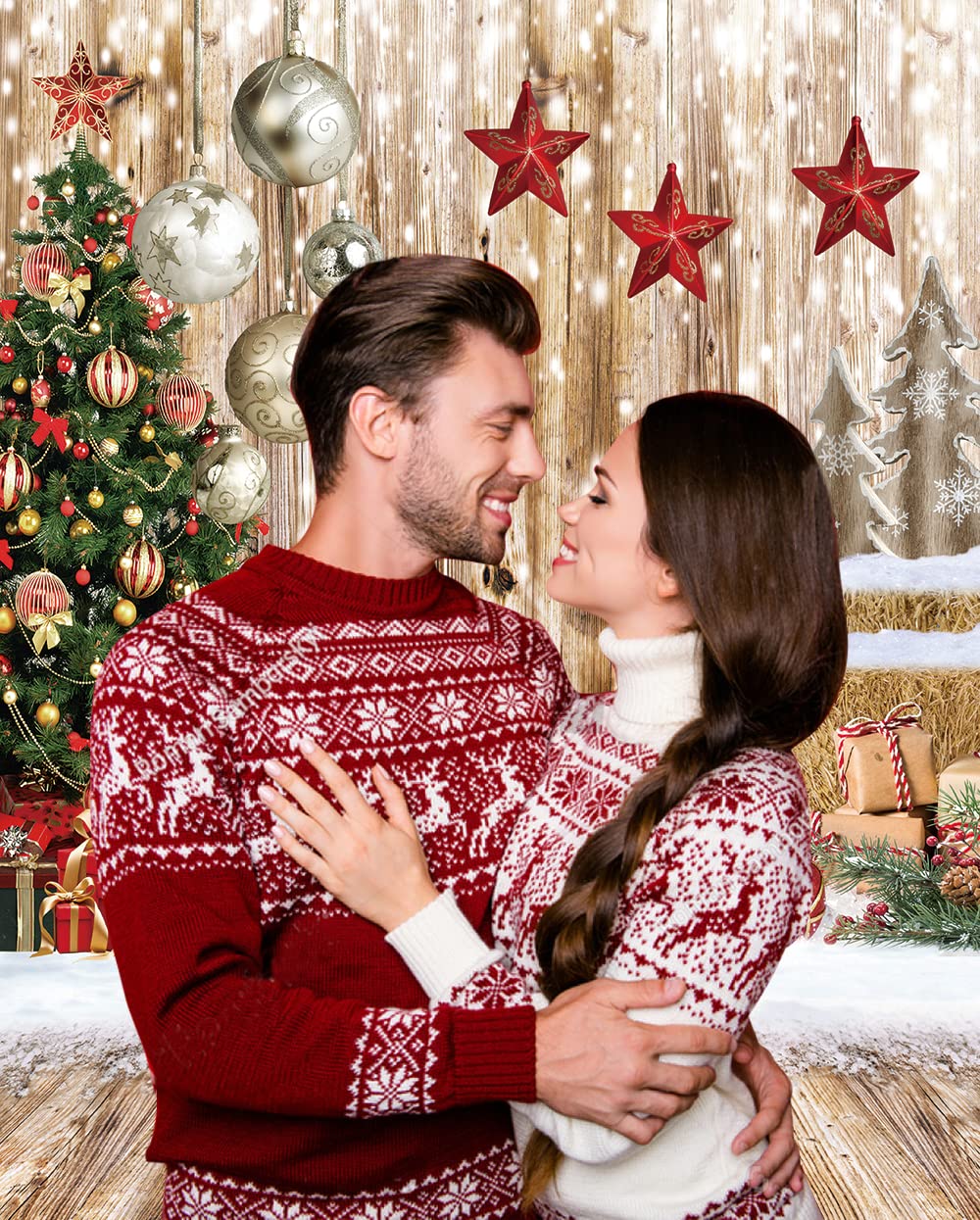 Chaiya 5X7Ft Christmas Backdrop Wood Floor Backdrop Winter Snow Xmas Tree Gift Christmas Family Party Background New Year Party