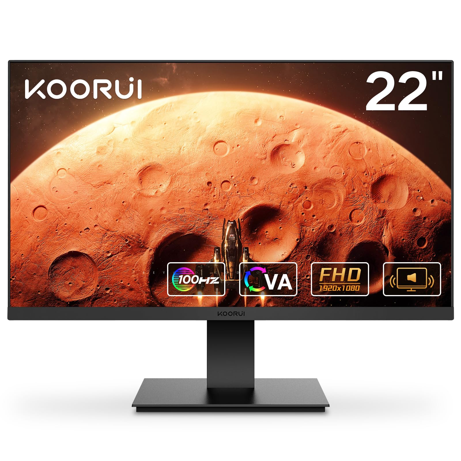 Koorui 22 Inch Computer Monitor Full Hd 1080P 100Hz Pc Gaming Screen Va Panel Ultra Slim Display 3000:1 Contrast Ratio With Adpitive Sync (Hdmi/Vga/Vesa Compatible 100X100Mm/Audio Out), Tilt, Black