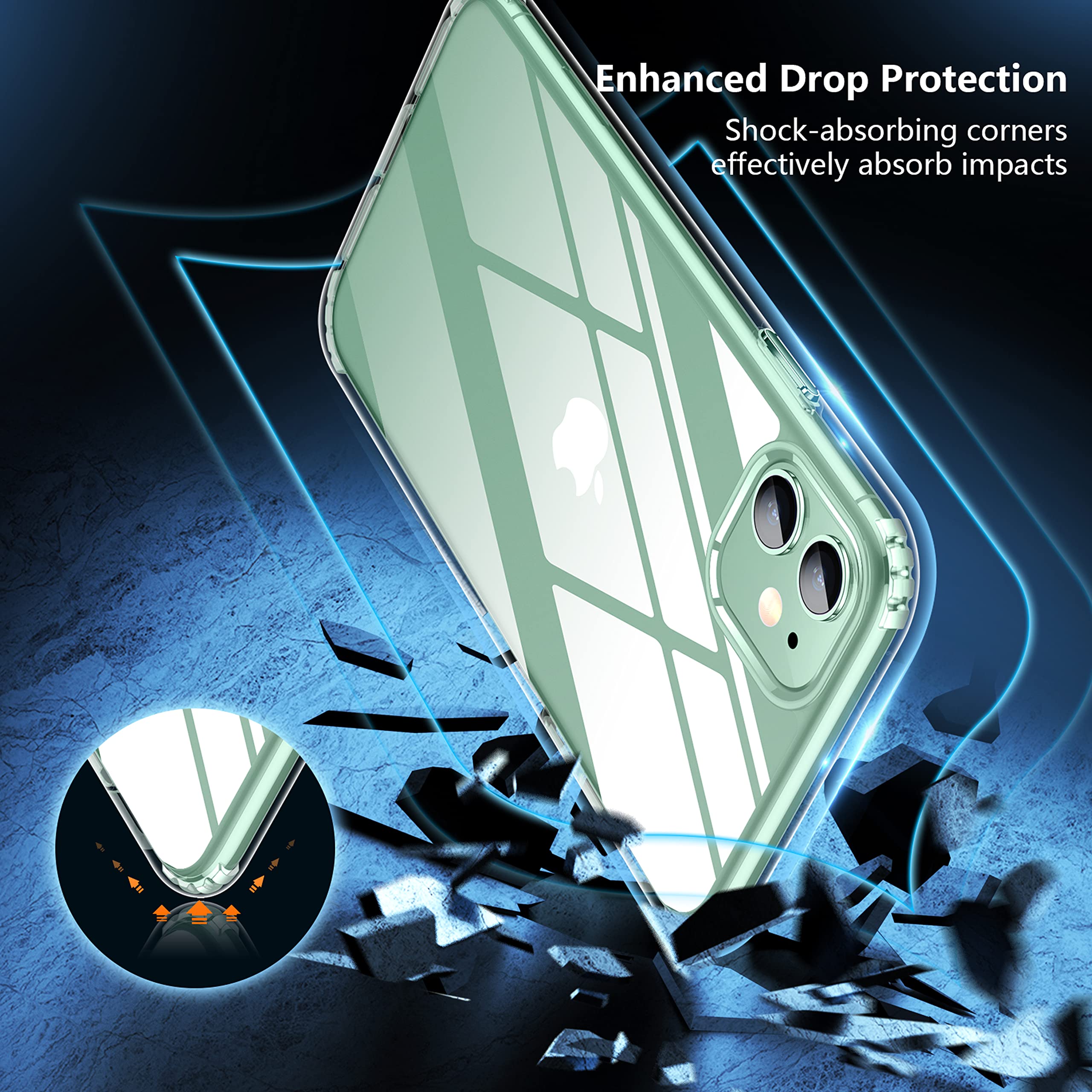 Spidercase For Iphone 11 Case, [Crystal Clear Not Yellowing] [With 2 Pcs Tempered Glass Screen Protector & 2 Pcs Camera Lens Pro