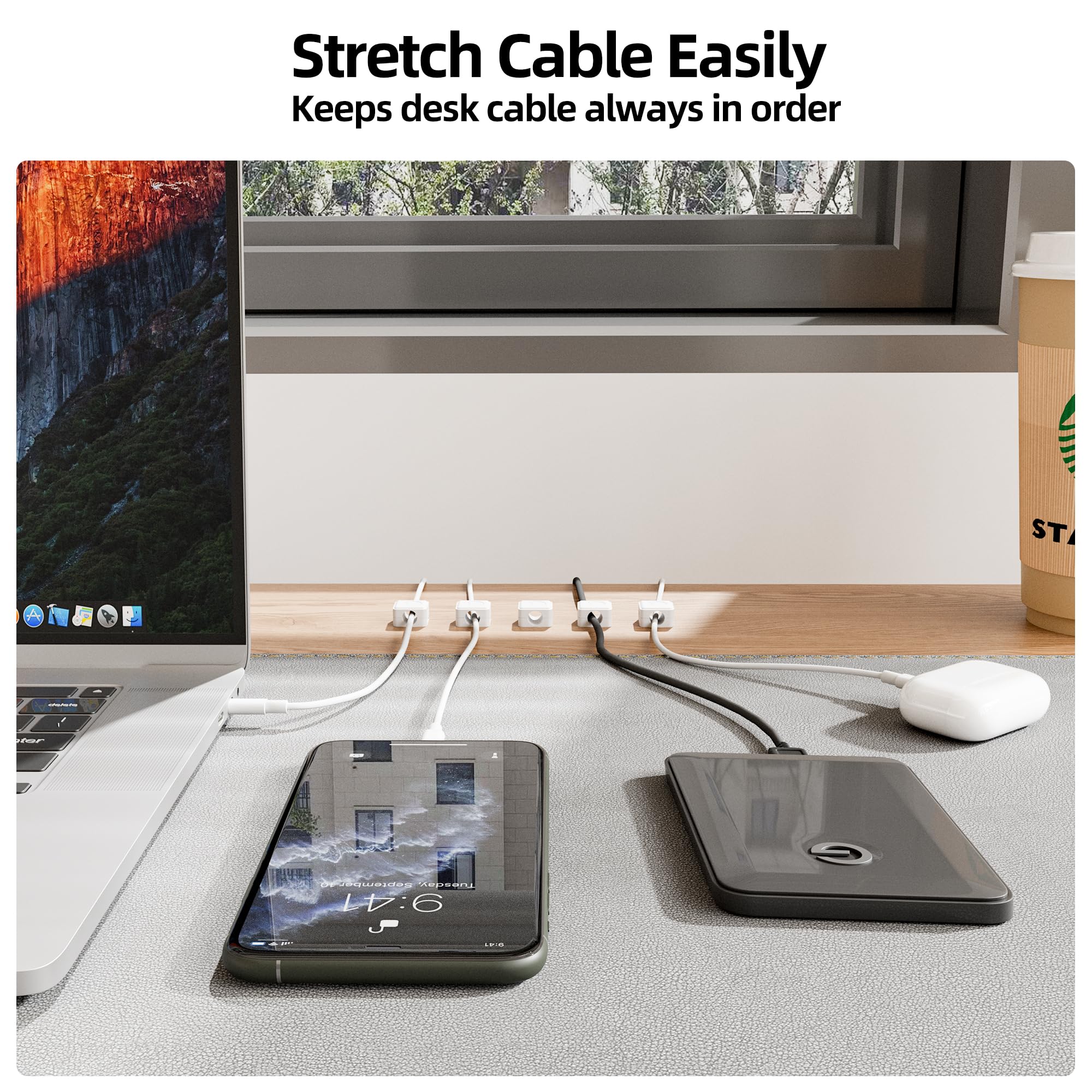 6 Pack Magnetic Cable Clips, Wire Cord Holder Organizer For Nightstand, Desk Cable Management, Canisflax Adhesive Phone Charging