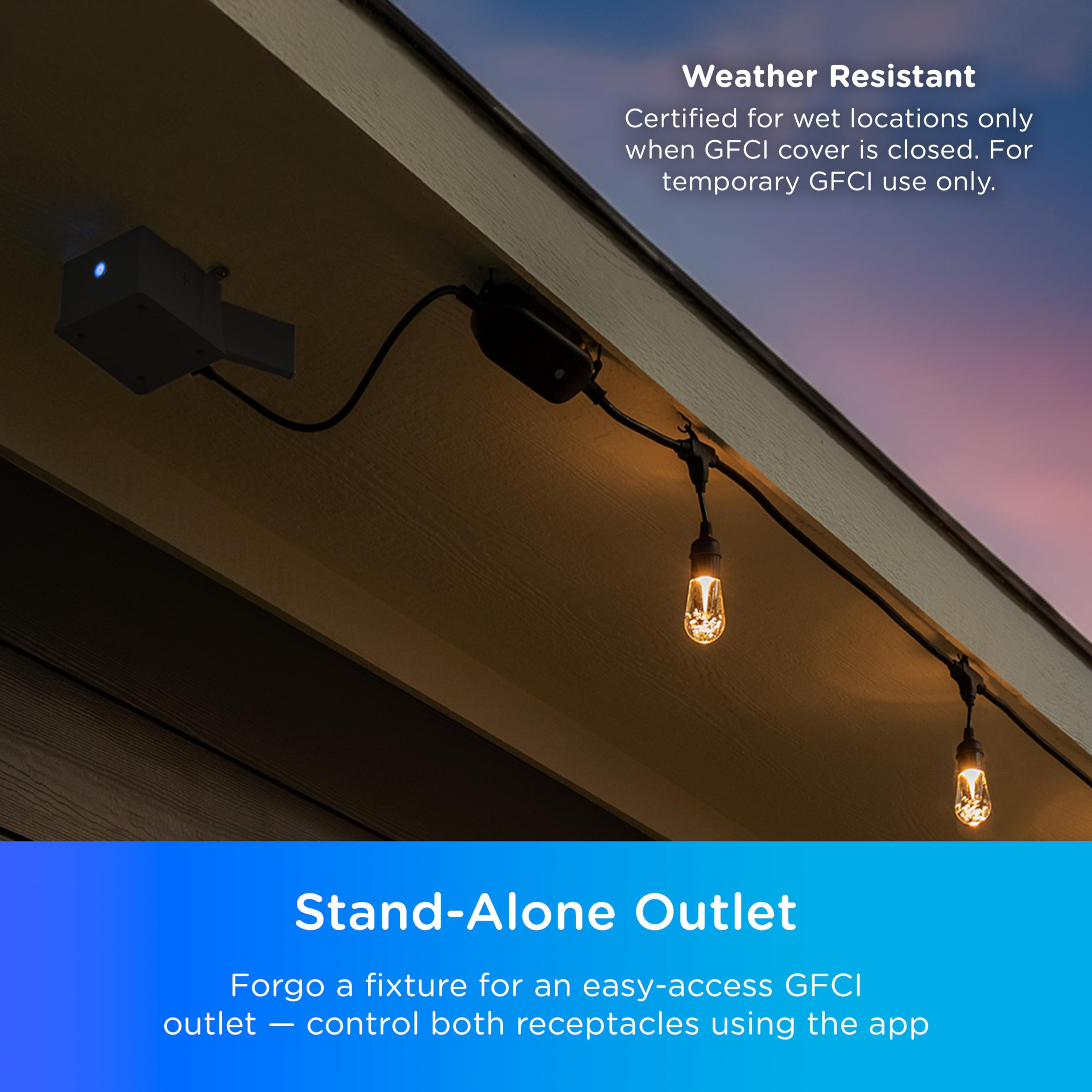 Enbrighten Vibe Add An Outlet Light Adapter, Smart Outdoor Outlet With Two Gfci Outlets For Porch Lights, Security Cameras, Dire