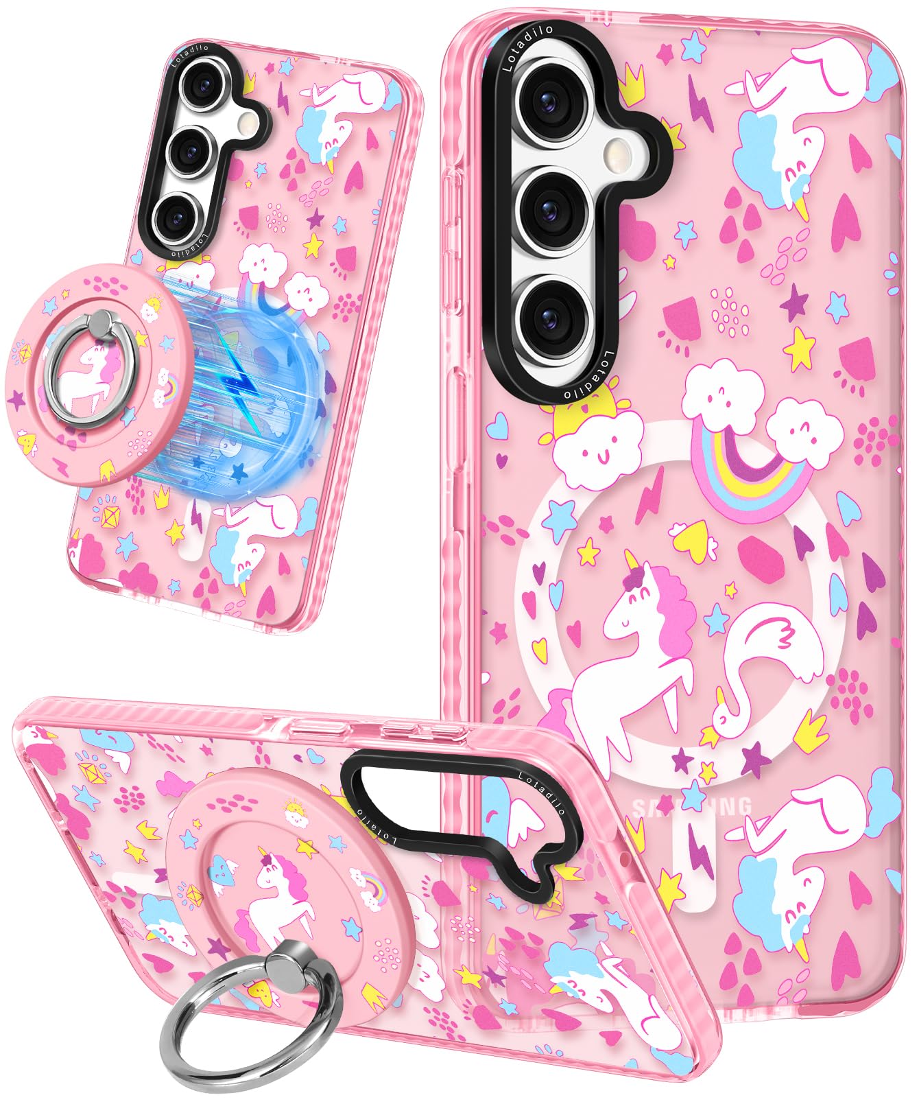 Lotadilo For Samsung Galaxy A35 5G Case For Women - Girls Cute Design Compatible With Magsafe Magnetic Ring Holder Stand Rainbow