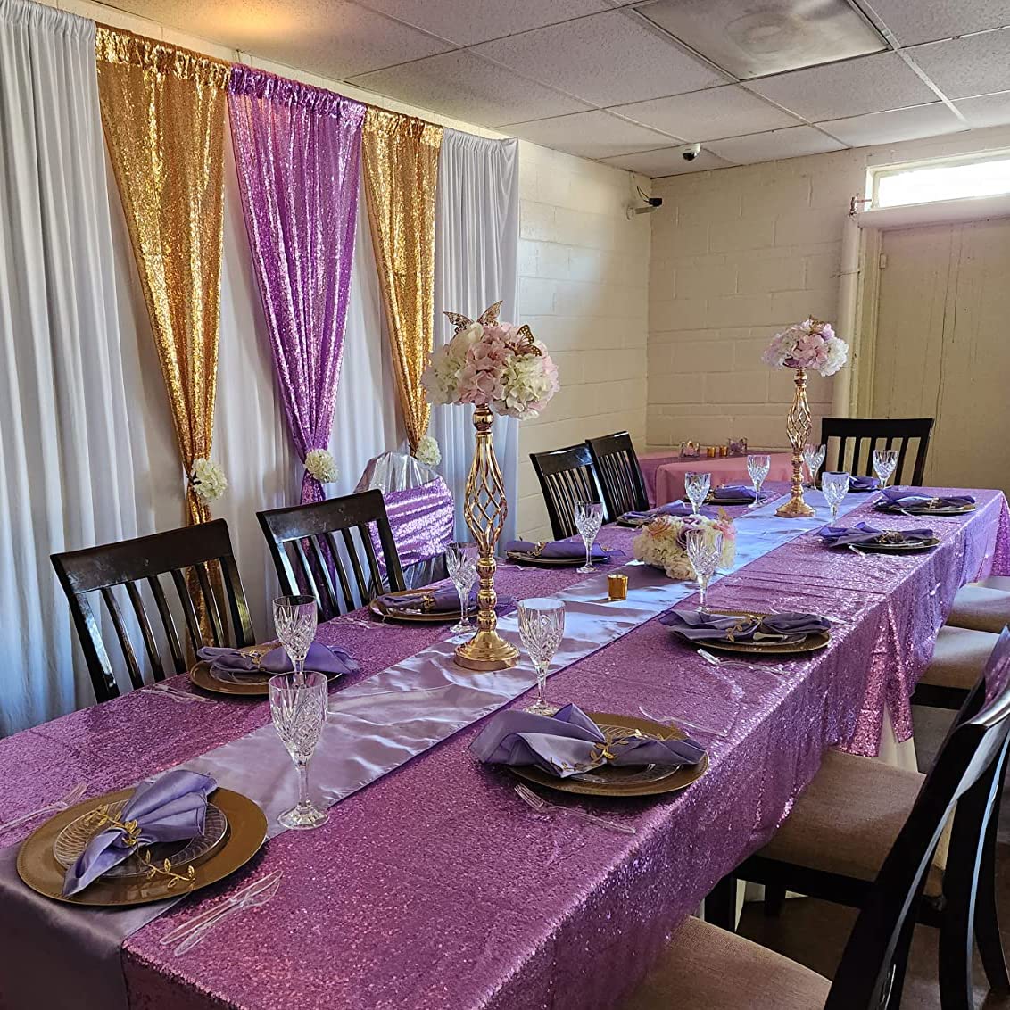 Tcbesto Gold Sequin Backdrop Curtains Glitter Drapes 2Ftx8Ft 2 Panels For Wedding Birthday Party Decorations Bridal Baby Shower