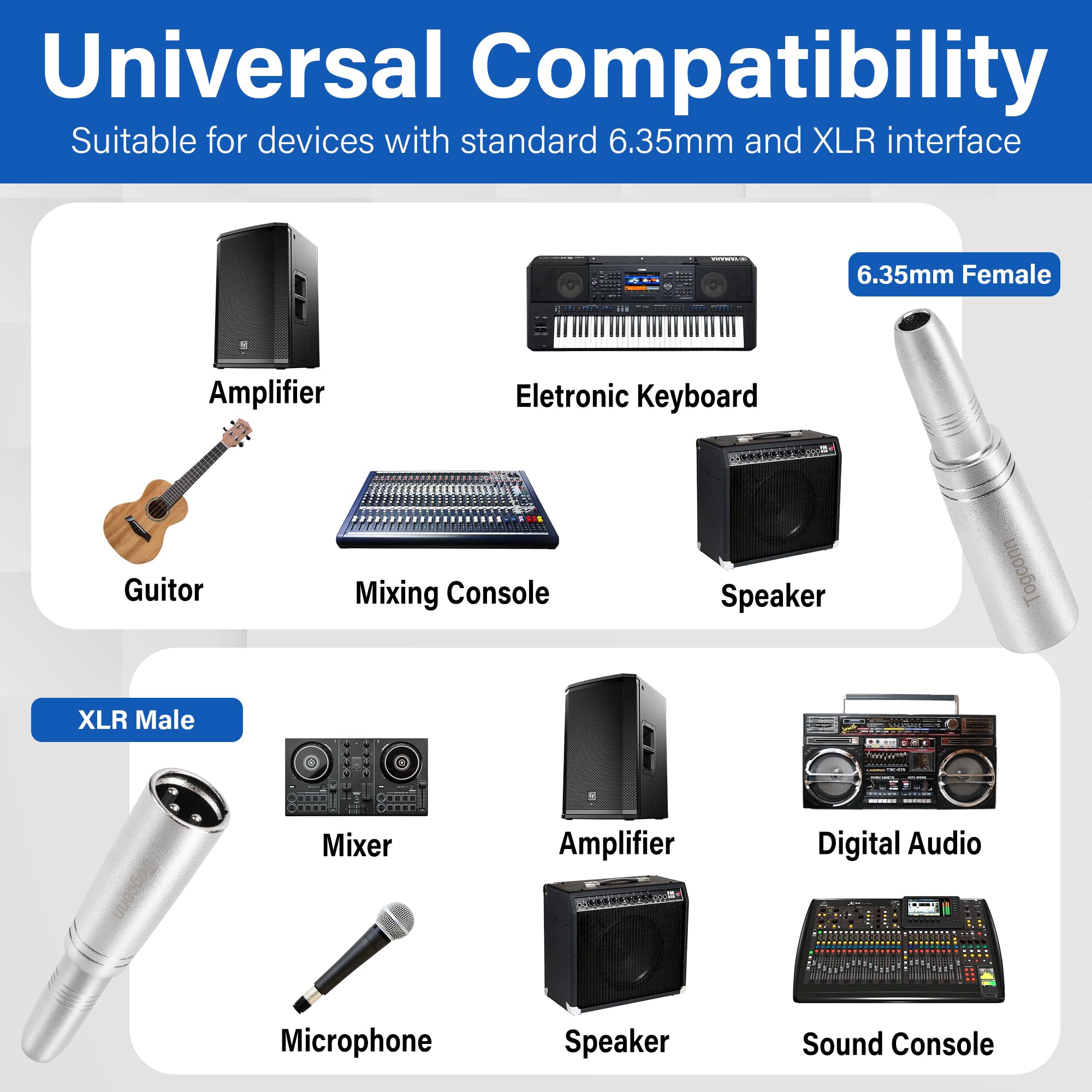 Togconn 1/4'' Trs Female To Xlr Adapter 4 Pack, 1 Pair 6.35Mm 1/4'' Female To Xlr Male Adapter And 1 Pair 6.35Mm 1/4'' Female To