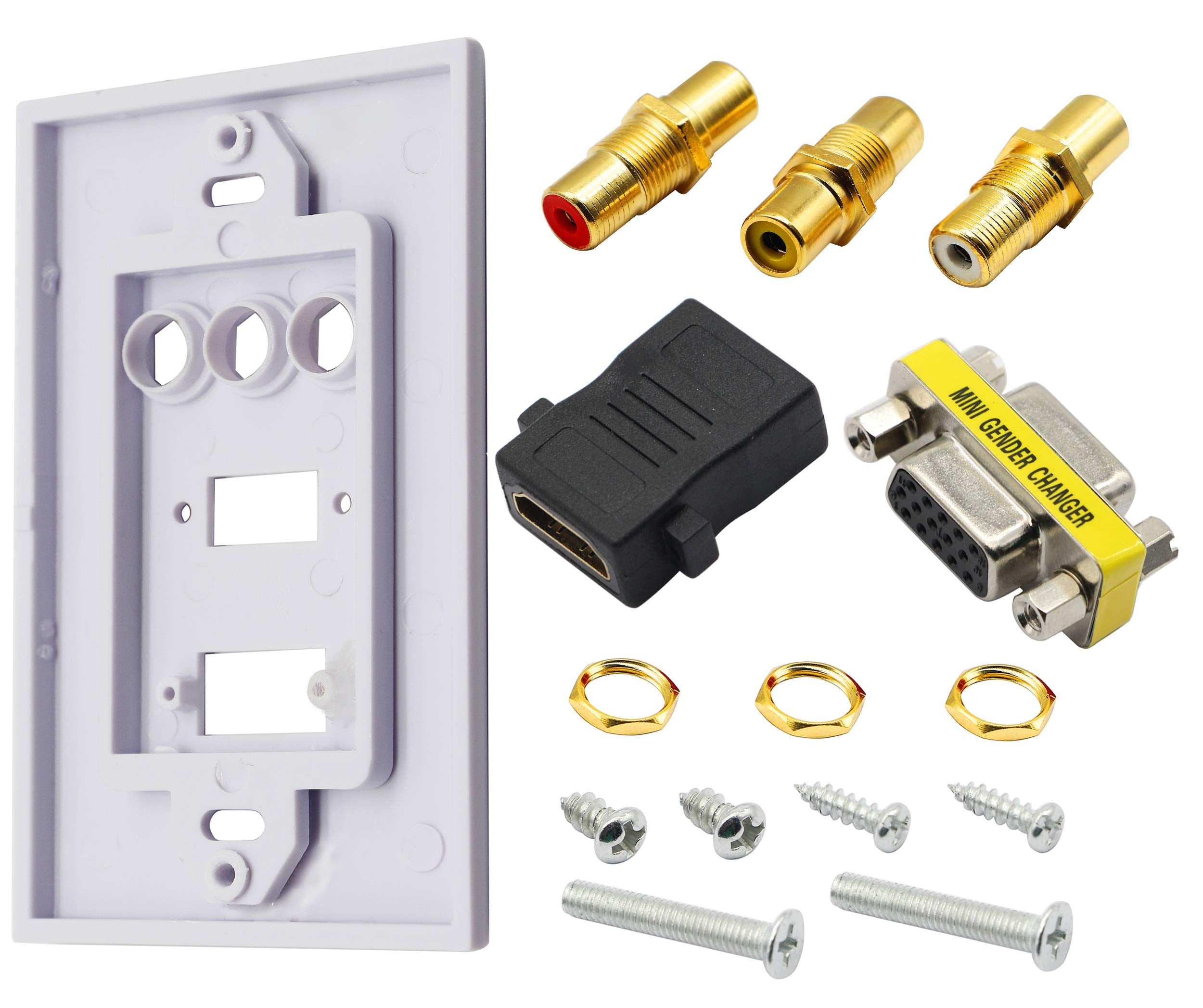 Zdycgtime 3Rca+Hdmi+Vga Wall Plate Hdmi Component Composite Audio Video Wall Outlet Mount Socket Face Plate Panel Cover White(3R