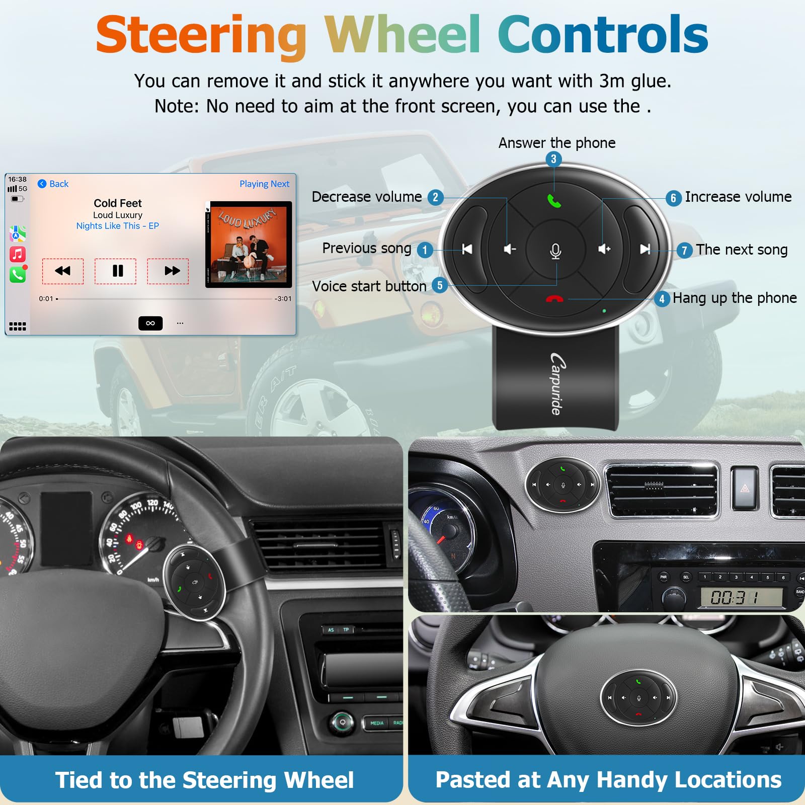 2024 Carpuride 7 Inch With Steering Wheel Controls, Portable Carplay & Android Auto, 1080P Ips Hd Touch Car Play Screen With Mirror Link, Siri, Bluetooth Audio, Gps Navigation