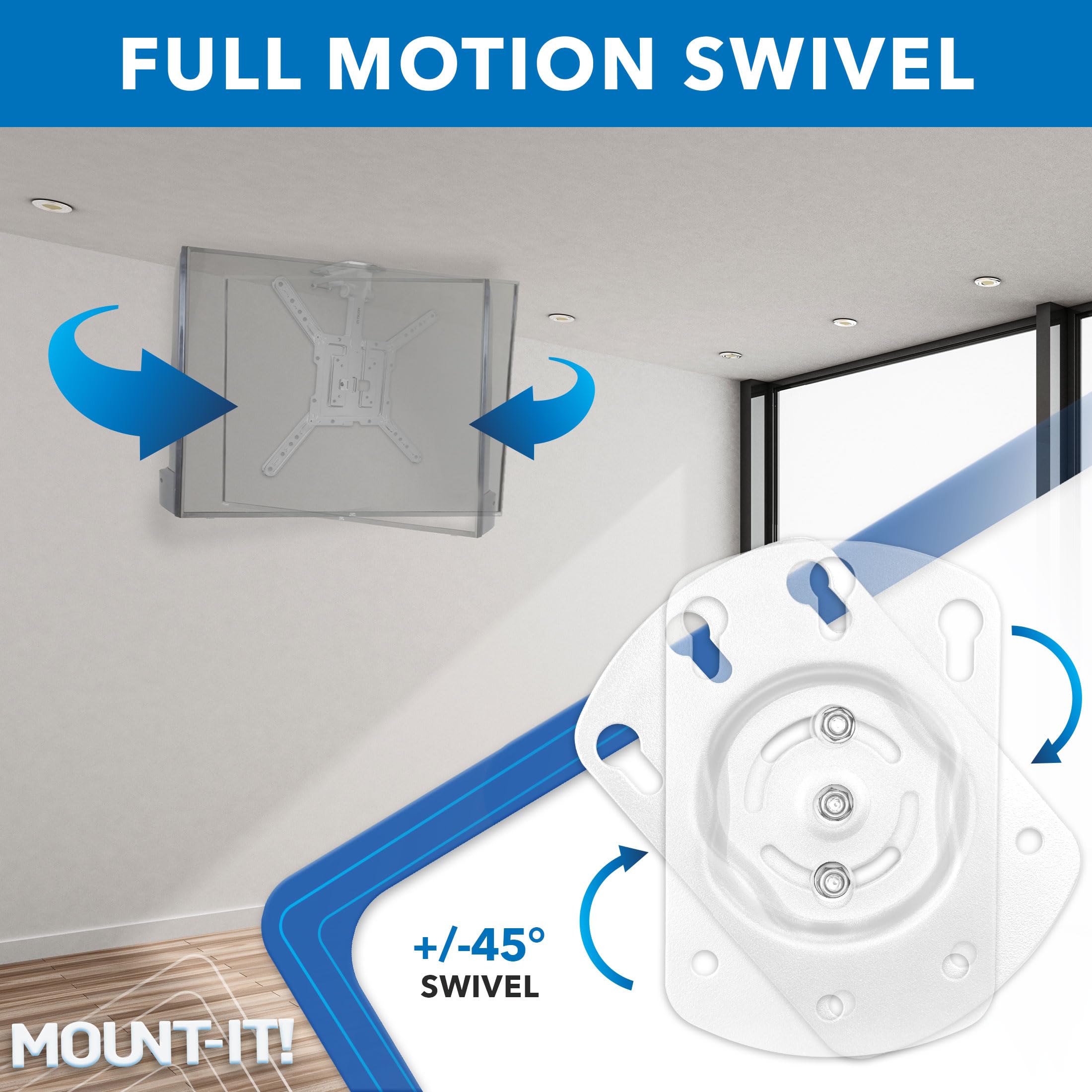 Mount It! Flip Down TV Mount | Folding Ceiling TV Mount for 23 to 55 Inch | Heavy Duty Bracket for Roof and Slanted Walls | Universal VESA up to 400x400mm, Height Adjustable 44 Lbs Capacity, White