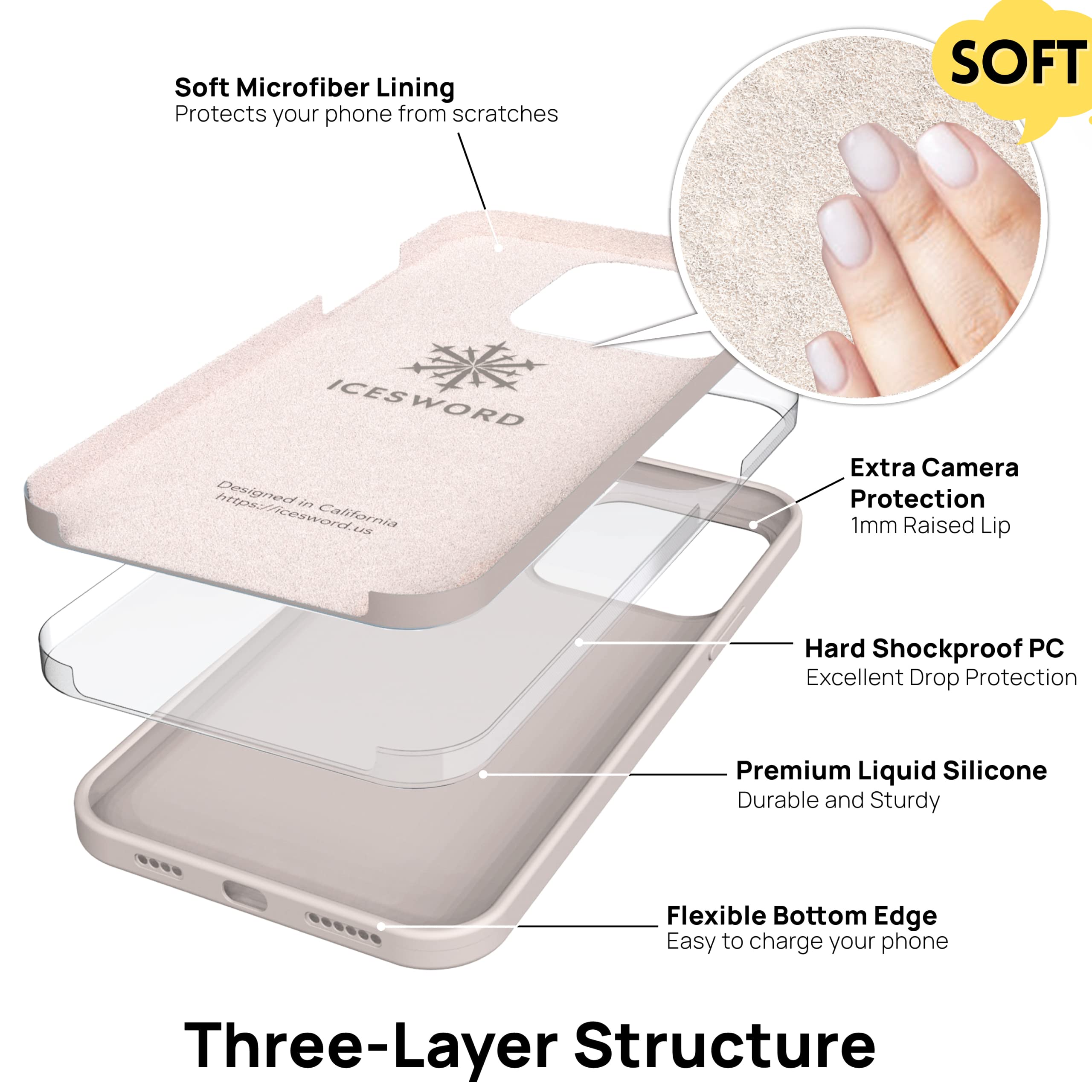 IceSword iPhone 14 Pro Liquid Silicone Phone Case Slim Protective Shockproof Stone 6.1 inch