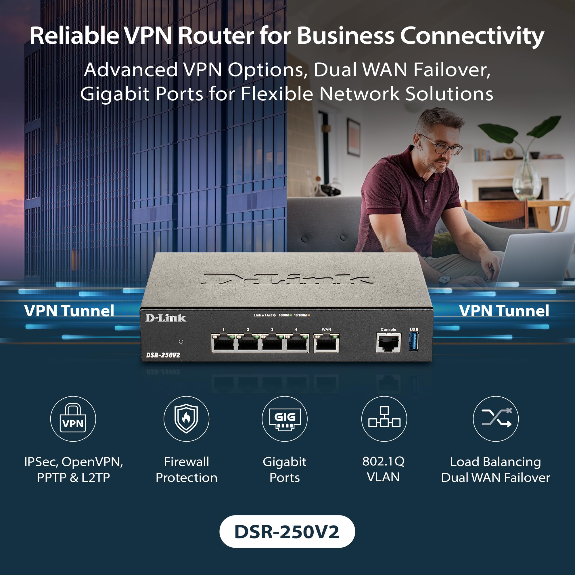 D-Link Gigabit Vpn Router -Perfect For Remote And Hybrid Work -4 Port Gigabit Dual Wan Failover -Enterprise-Grade Encryption -Fo