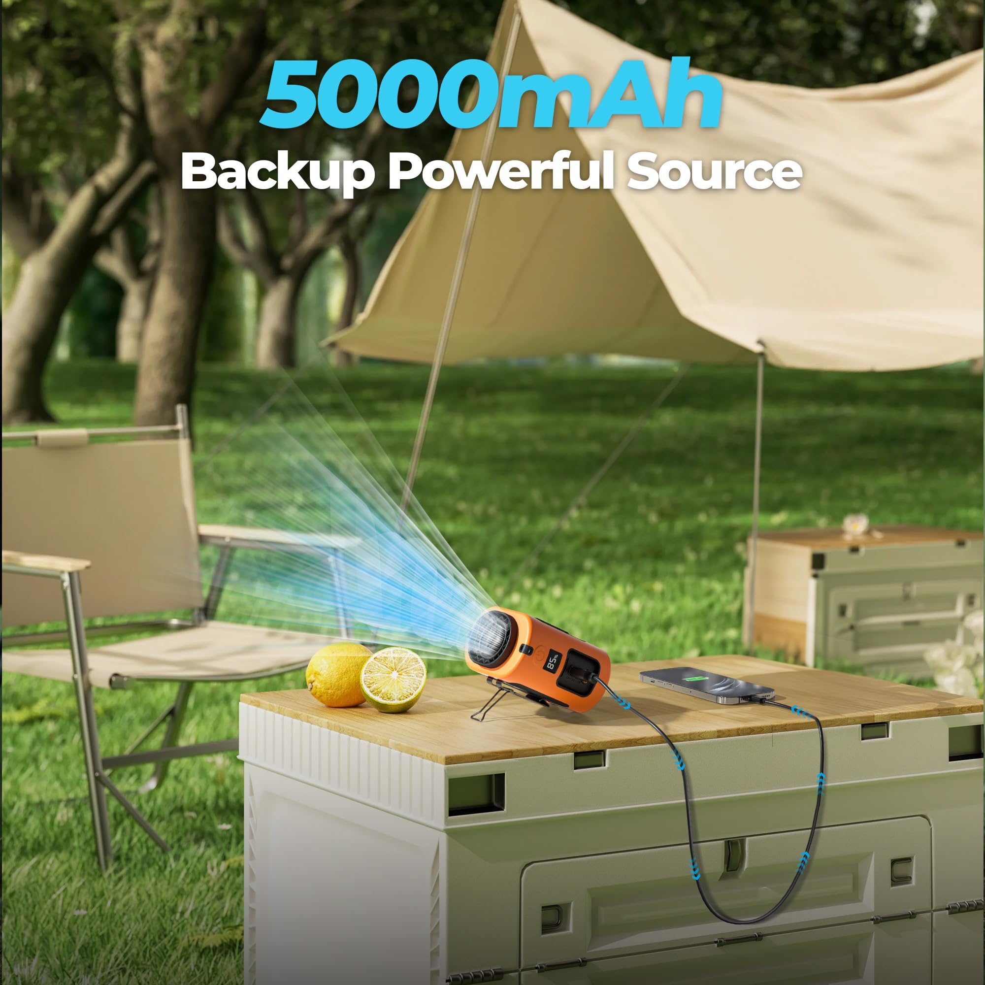 Addacc Portable Waist Fan, 4 Speeds 13000Rpm Strong Airflow, Clip On Belt & Rechargeable, Battery Operated 24Hrs, Power Bank, Ha