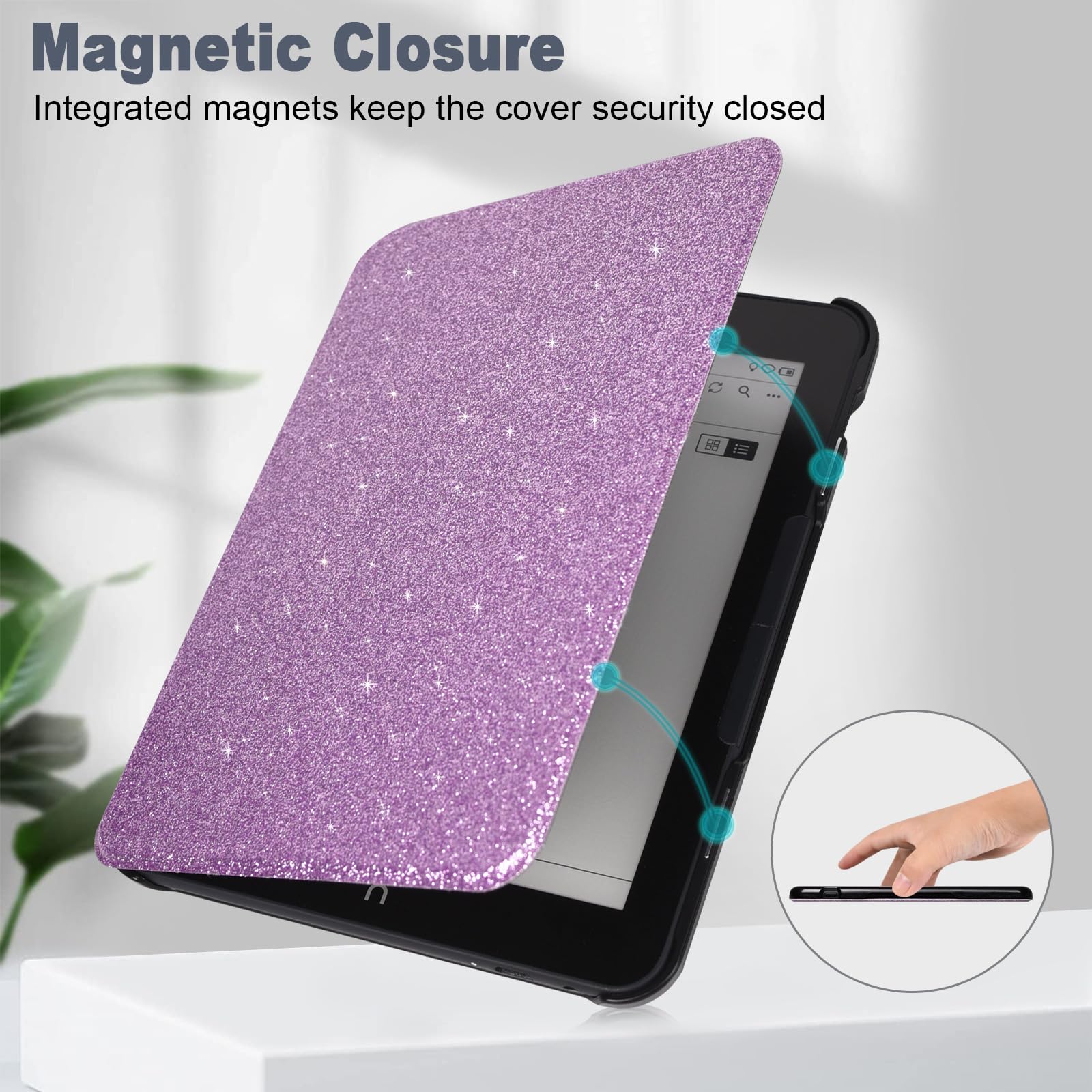 Caweet Case For Nook Glowlight 4 Plus 7.8'' 2023 Release, Ultra Lightweight Pu Leather Shell Cover With Magnetic Closure, Glitte
