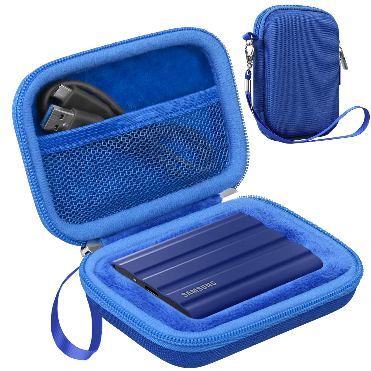 Lacdo Hard Carrying Case for Samsung T7 Shield / T7 / T7 Touch Portable Solid State Drives 500GB 1TB 2TB 4TB USB 3.2 External SSD Hard EVA Shockproof Storage Travel Bag, Blue