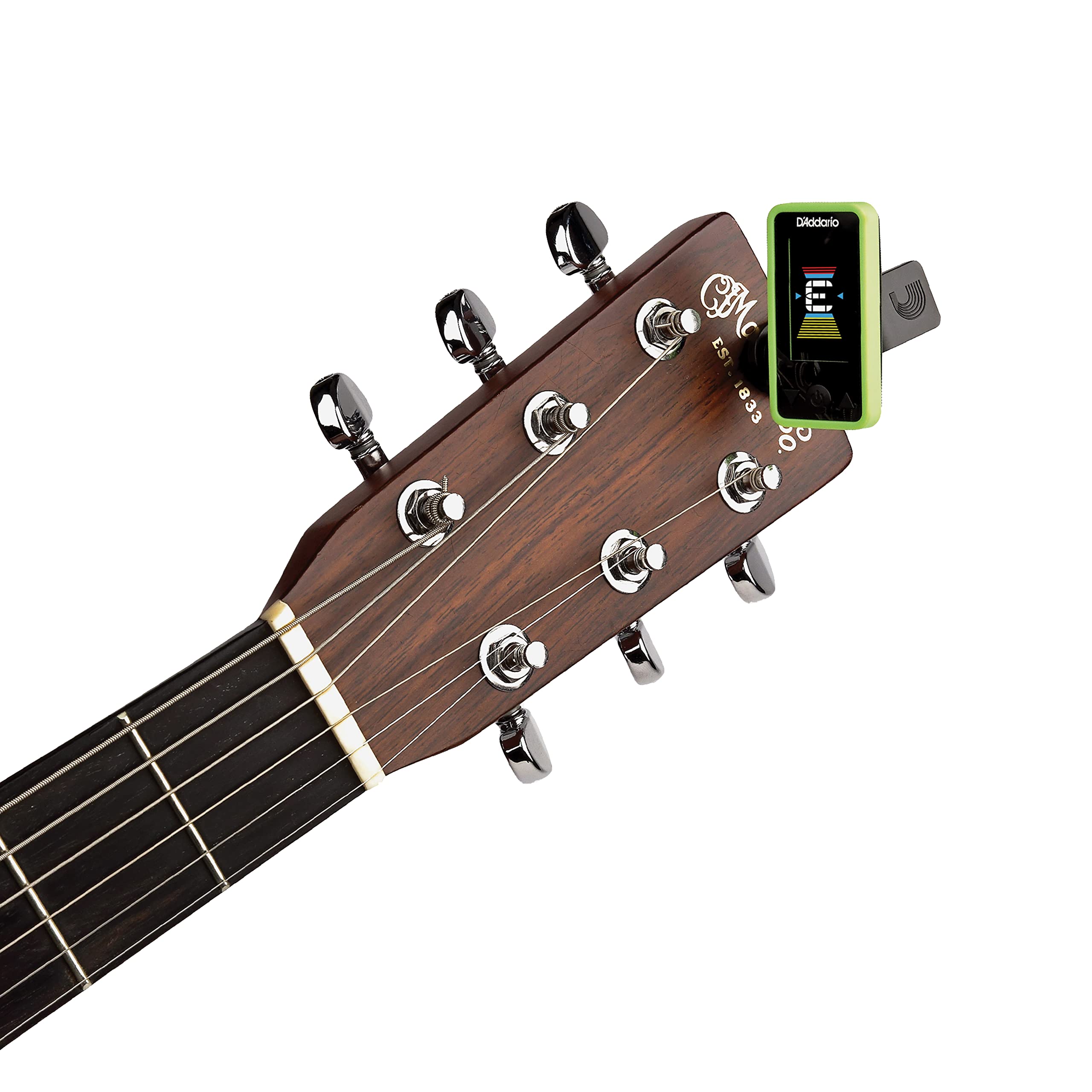 D'Addario Accessories Guitar Tuner   Eclipse Headstock Tuner   Clip On Tuner For Guitar   Great For Acoustic Guitars & Electric Guitars   Quick & Accurate Tuning   Green