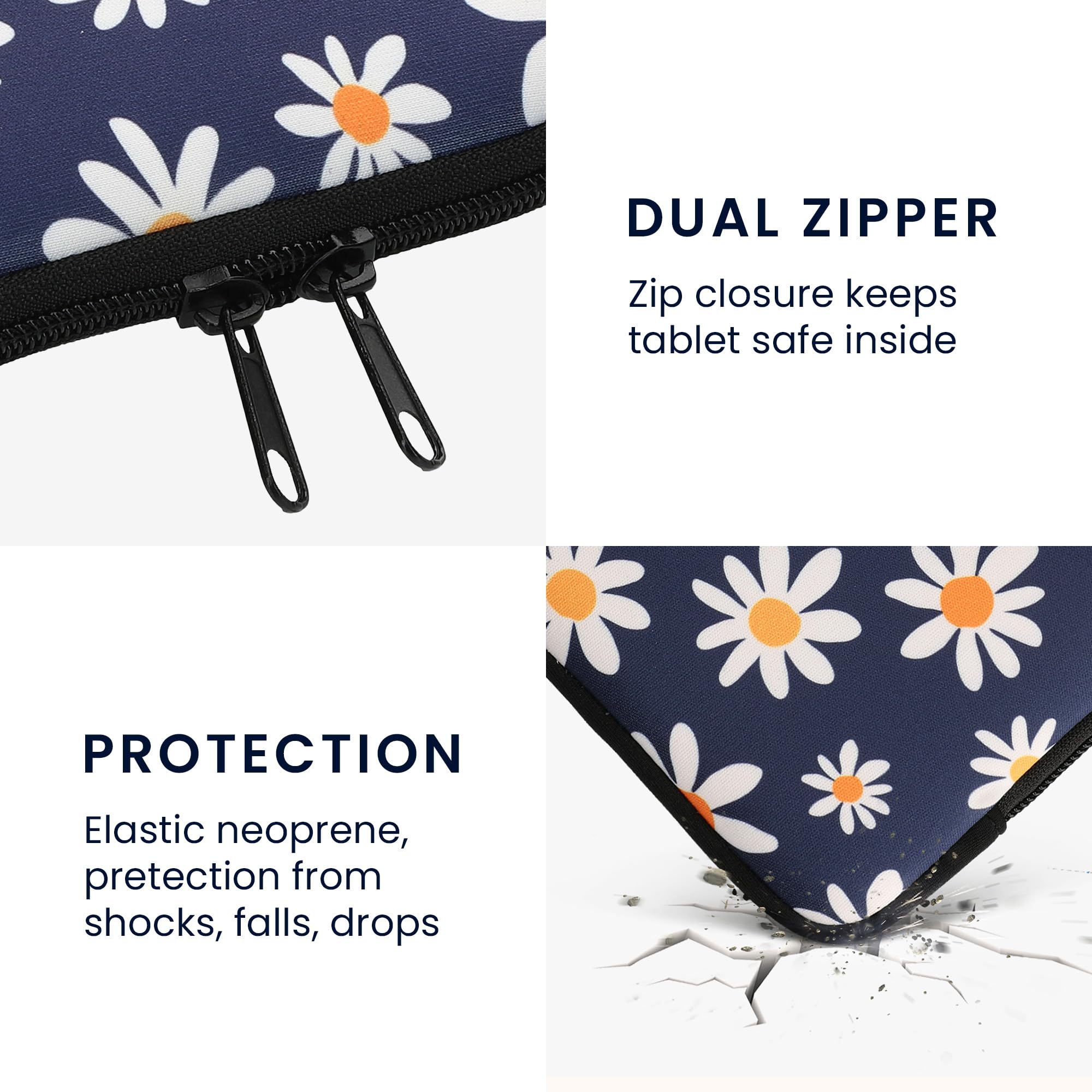 Kwmobile Neoprene E Reader Pouch Size 6'' Ereader   Universal Ebook Sleeve Case With Zipper, Wrist Strap   Blue/White/Yellow