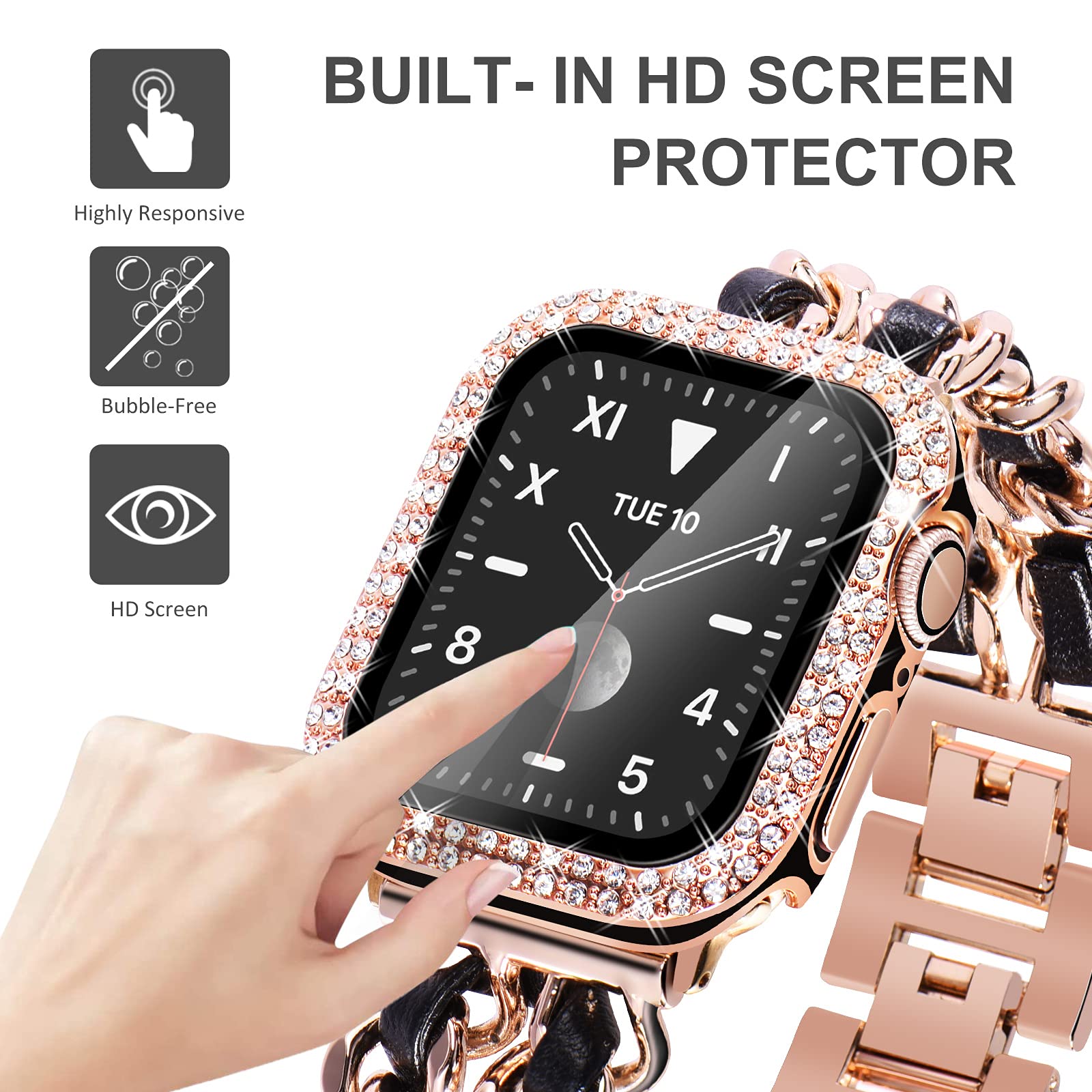 Kades Compatible For Bling Apple Watch Protective Case With Built In Screen Protector For Apple Watch 41Mm Series 9 Series8 Seri