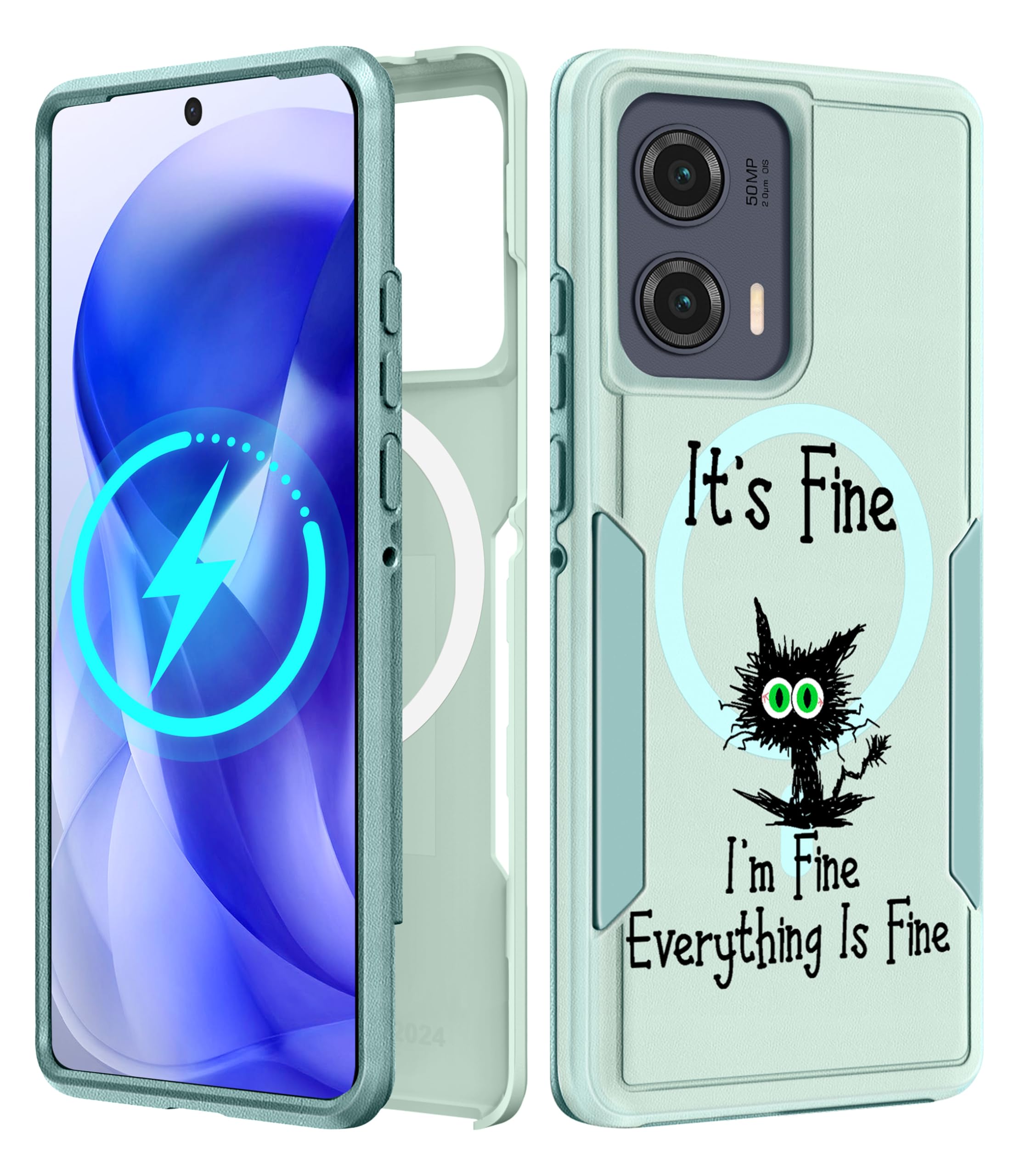 LISEVO for Moto Edge 2024 Case - Compatible with MagSafe Women Girls Cute Magnetic Protective Phone Cover Cool Kawaii Girly Cat 