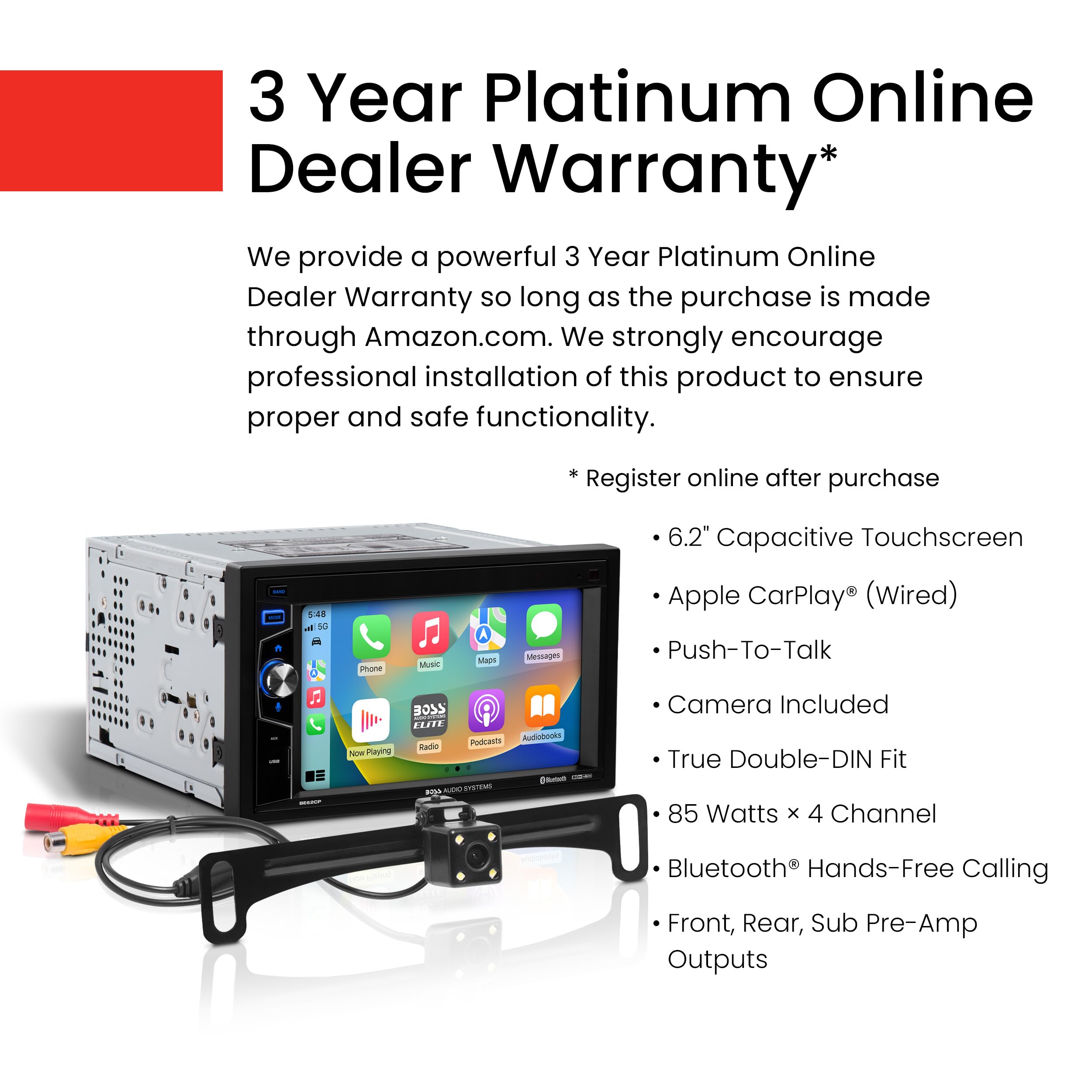 Boss Audio Systems Elite Series Be62Cp C Car Stereo   Apple Carplay, 6.2 Inch Double Din, Touchscreen, Bluetooth Audio And Calli