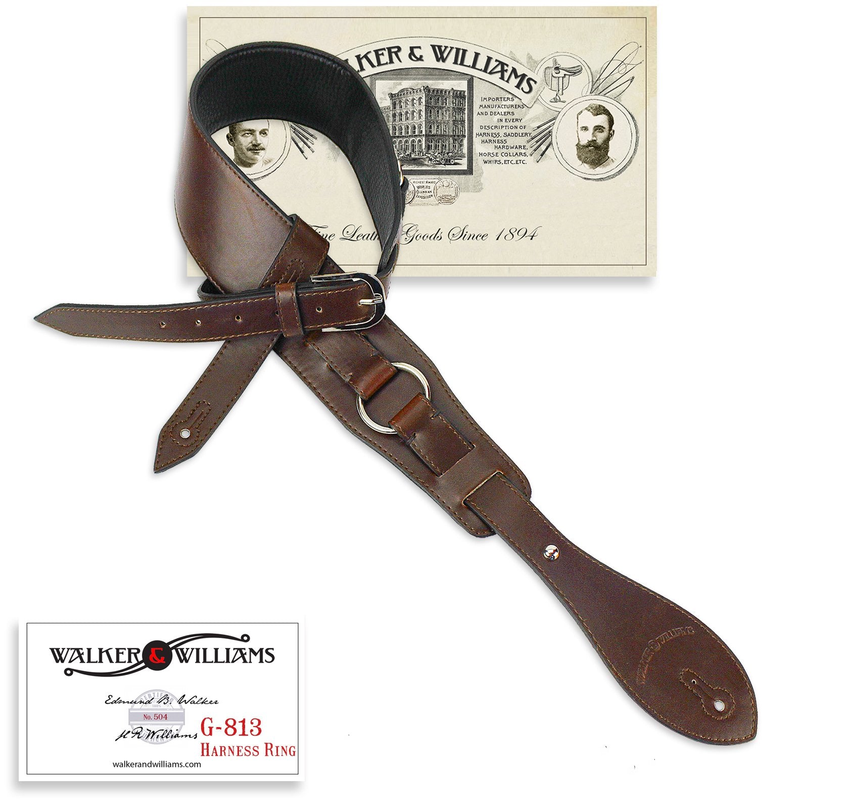 Walker & Williams G-813 Cognac Brown Harness Ring Strap with Padded Glove Leather Back