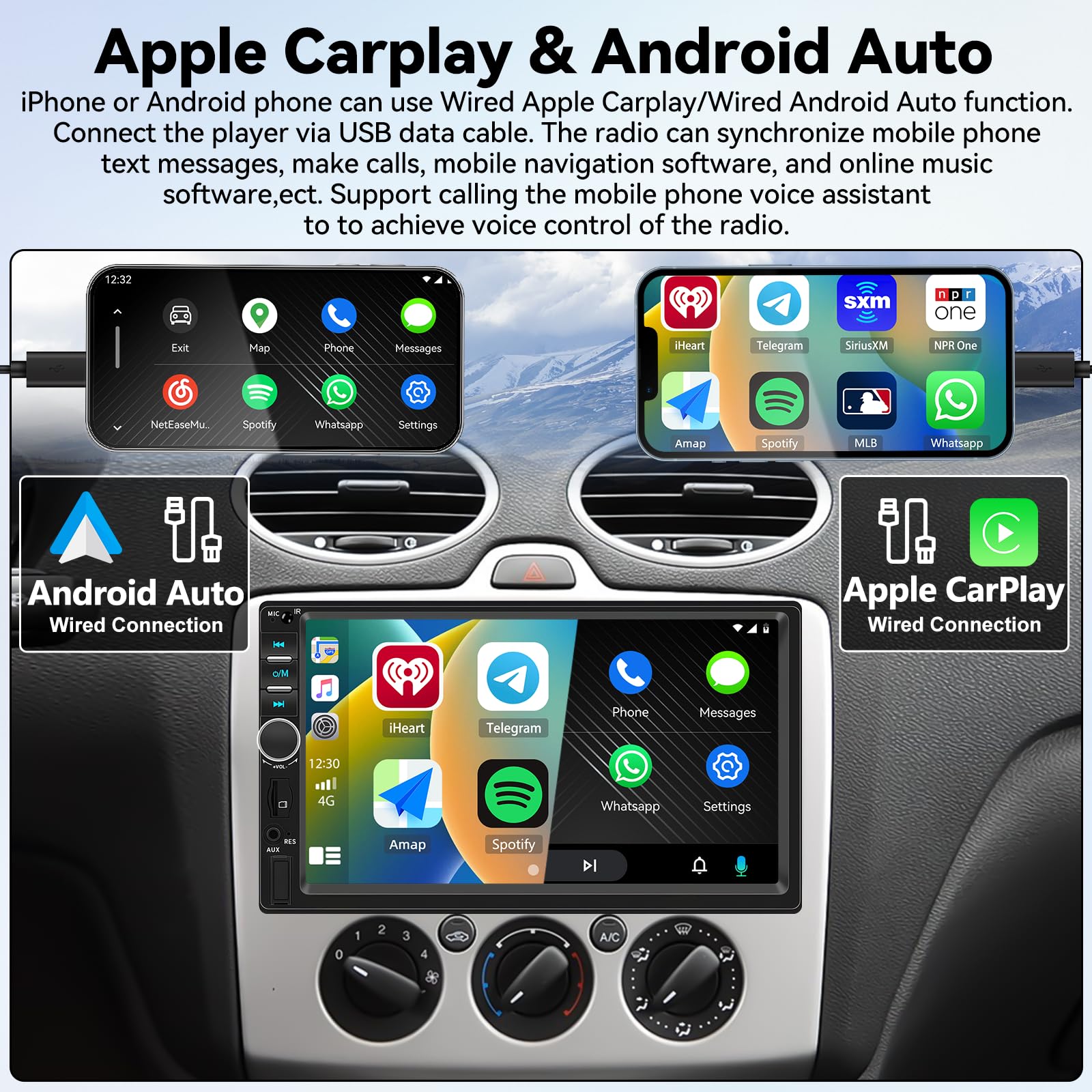 Universal Double Din Car Stereo 7 Inch Touchscreen With Carplay Android Auto Mirror Link Fm Receiver Multimedia Player Head Unit