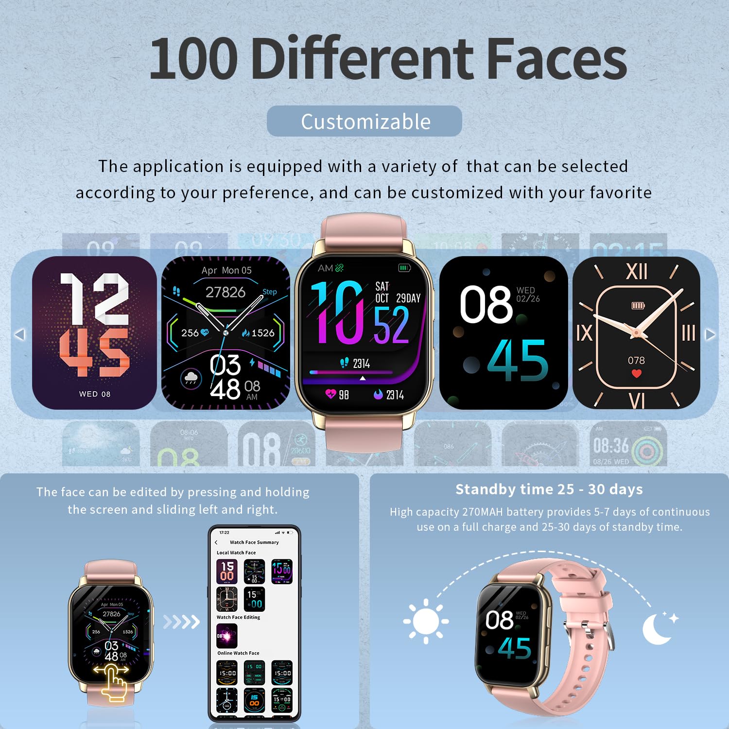 Zyvicxfj Smart Watch 1.8 Inch Large Screen For Men Women Bluetooth 5.4 Pedometer Watch Sport Watch Multi-Sport Modes Talk/Messag