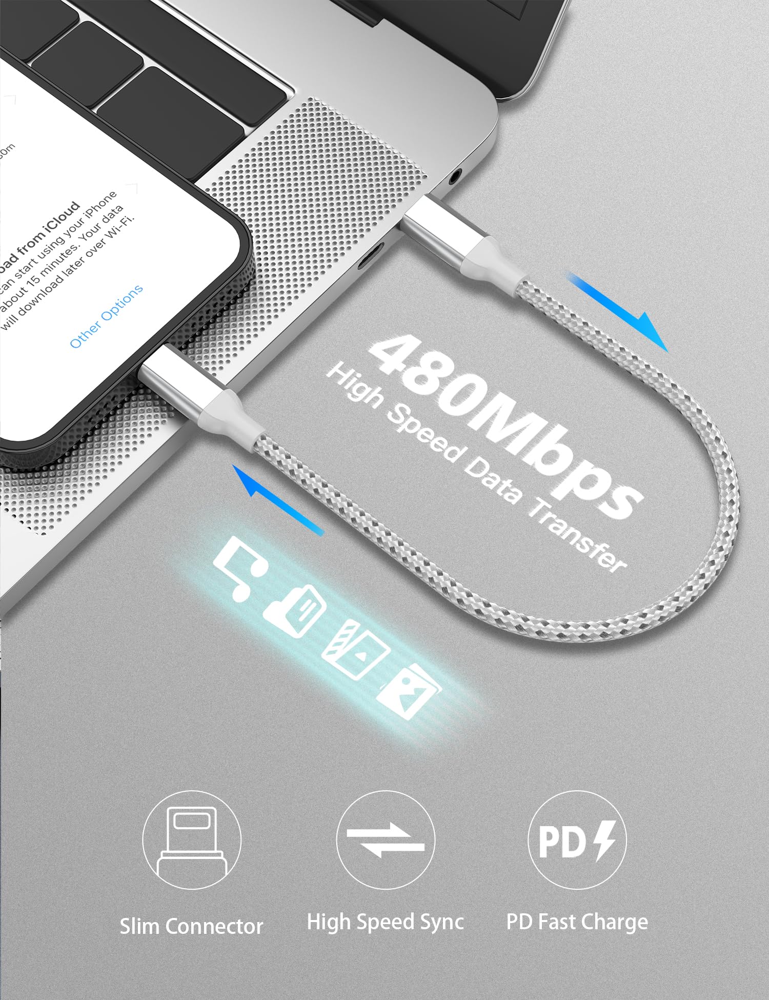 1Ft Usb C To Lightning Cable Short, [Apple Mfi Certified] 2Pack Usb C Iphone Charger Pd Fast Charging, 12Inch Nylon Braided Type